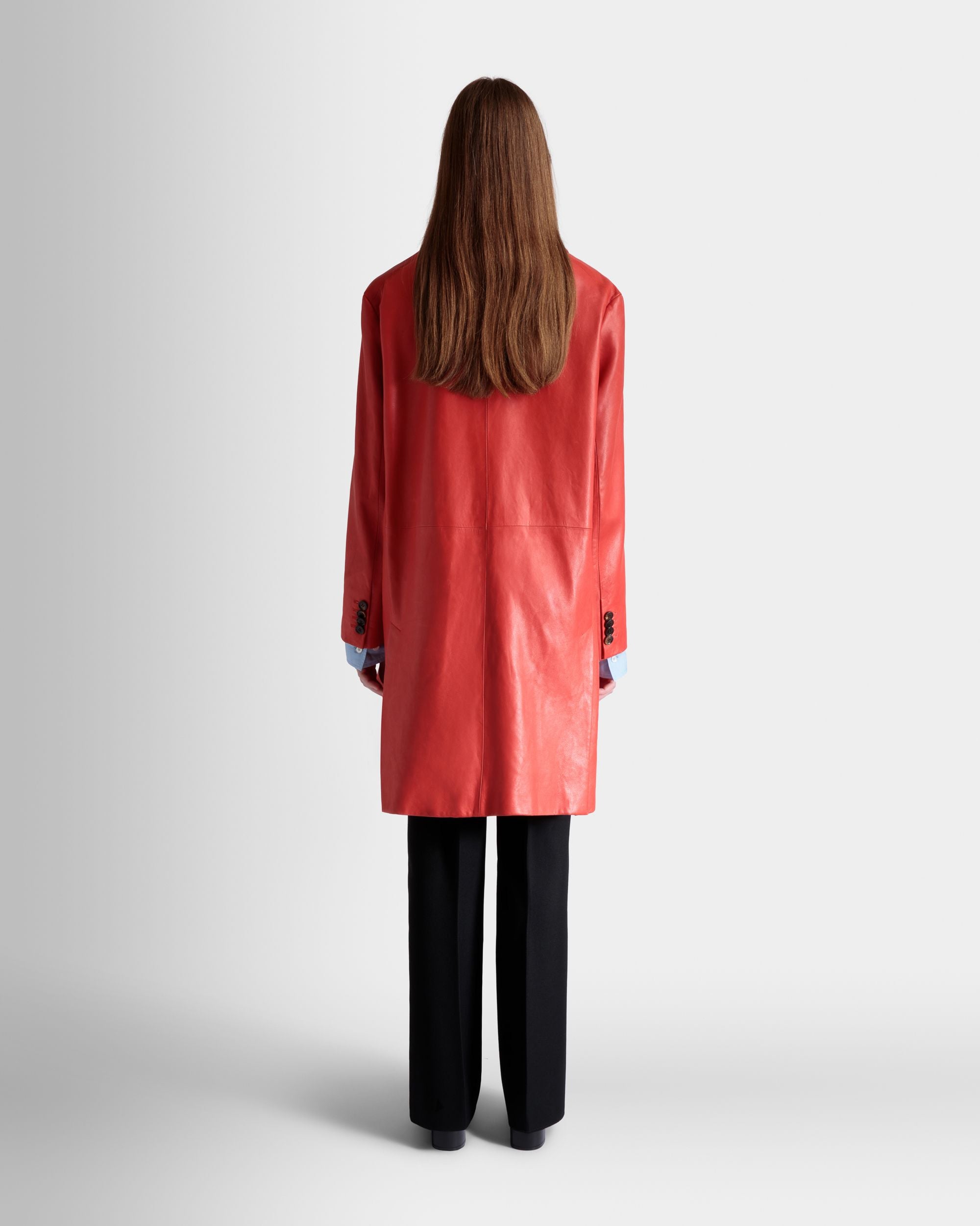Bally Global - Single-Breasted Midi Coat In Candy Red Leather - Red