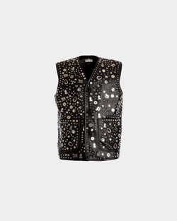 Vest In Black Leather with Studs