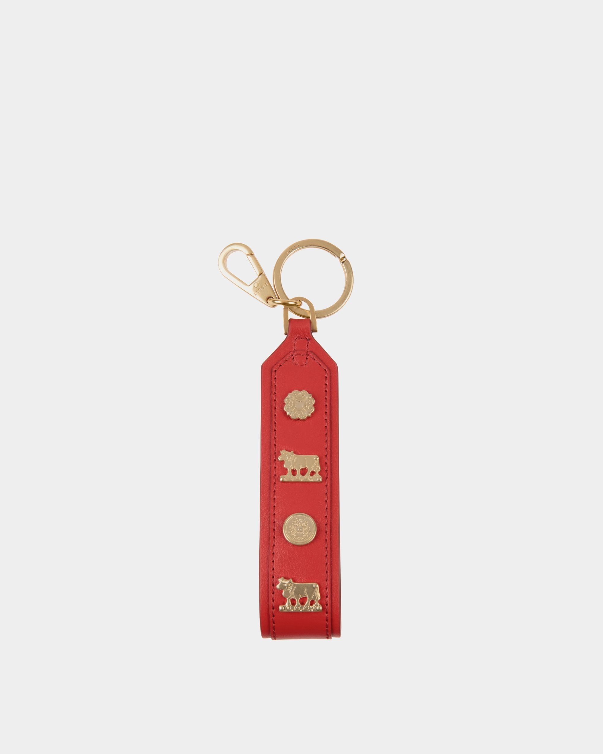 Bally Global - Swissness Keychain With Studs In Candy Red Leather - Red