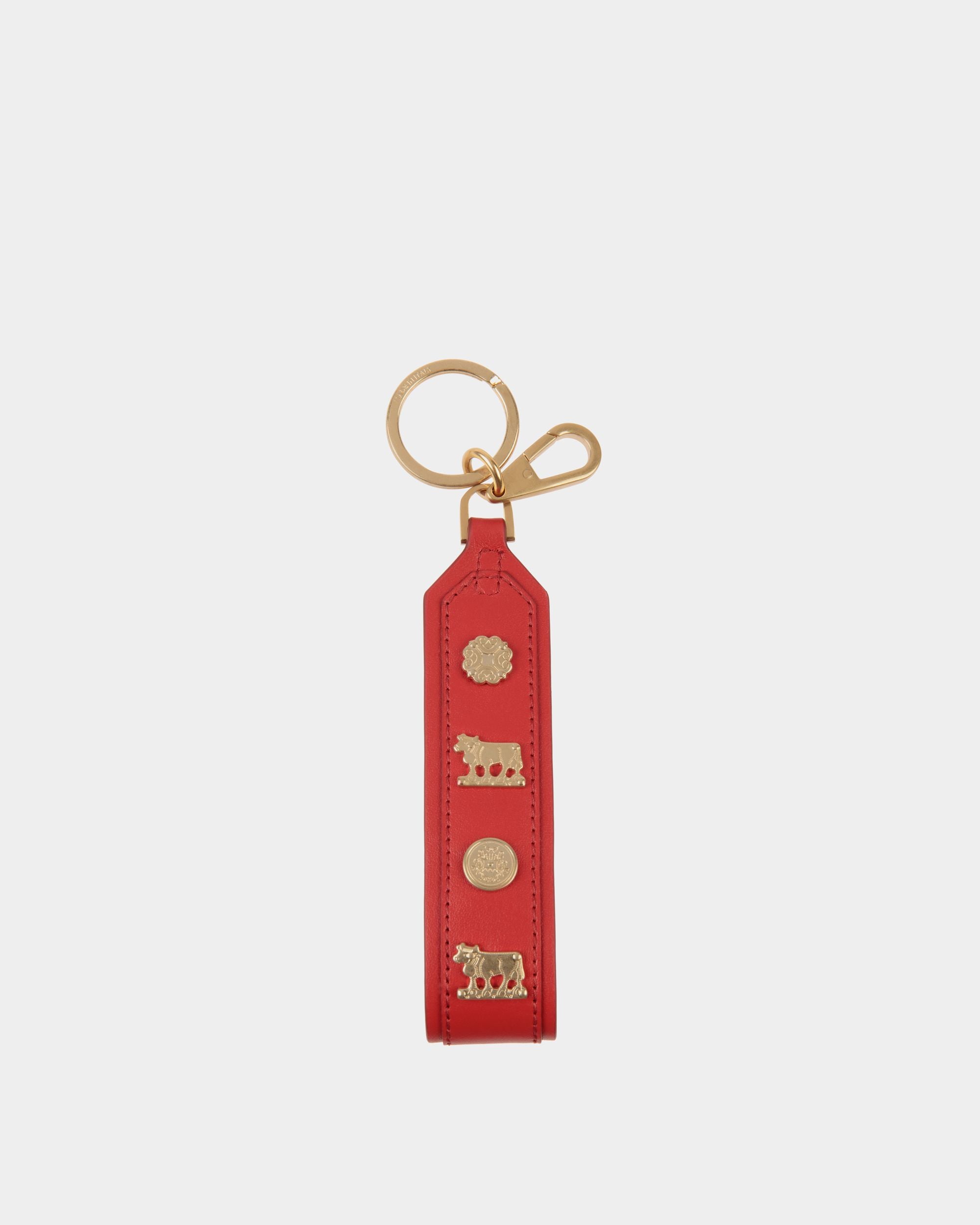 Bally Global - Swissness Keychain With Studs In Candy Red Leather - Red