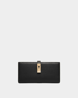 Cartera Alargada Lock Me De Piel Granulada Negra