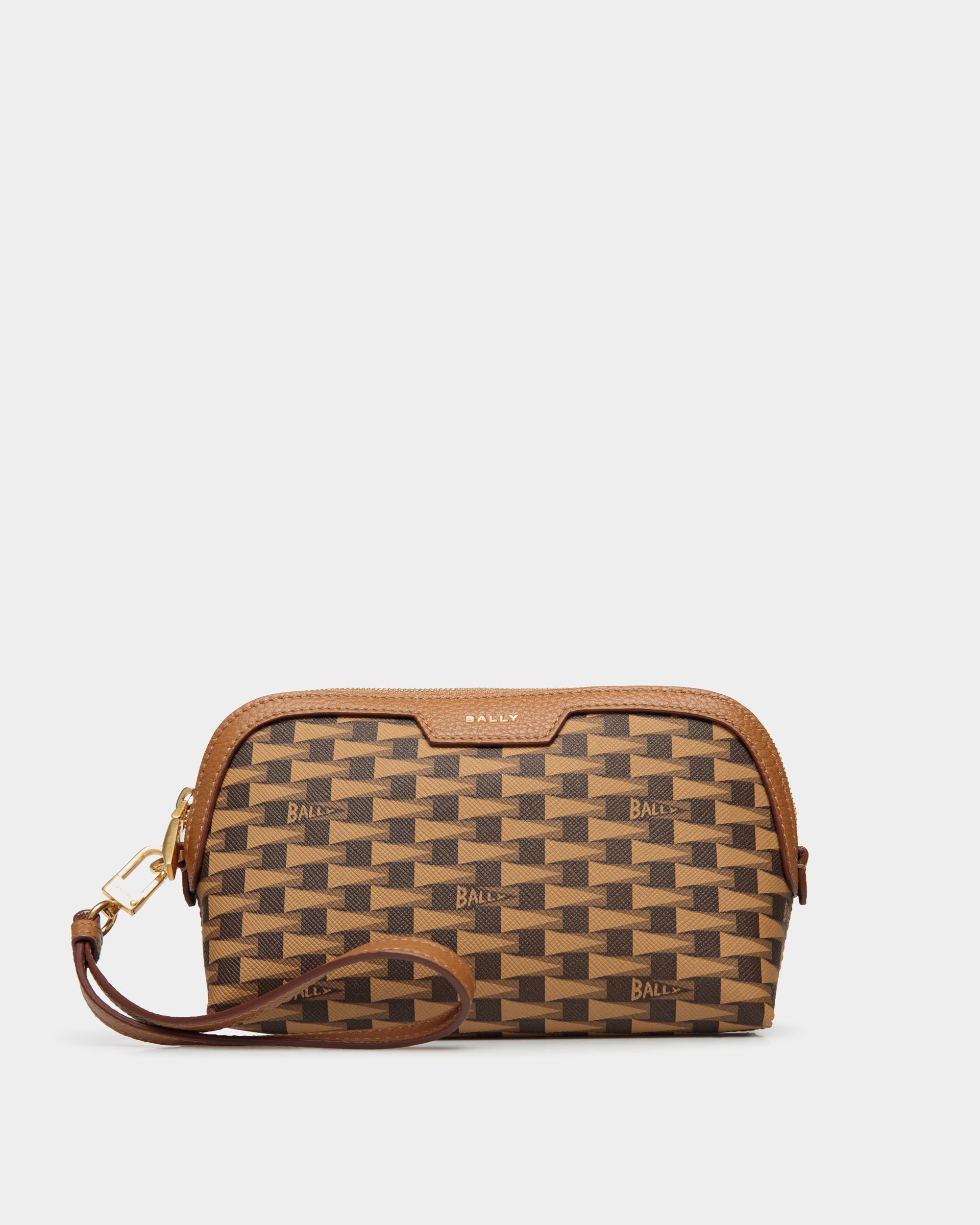 Bally Global - Pennant Pouch With Wristlet In Brown Pennant Motif - Marrón