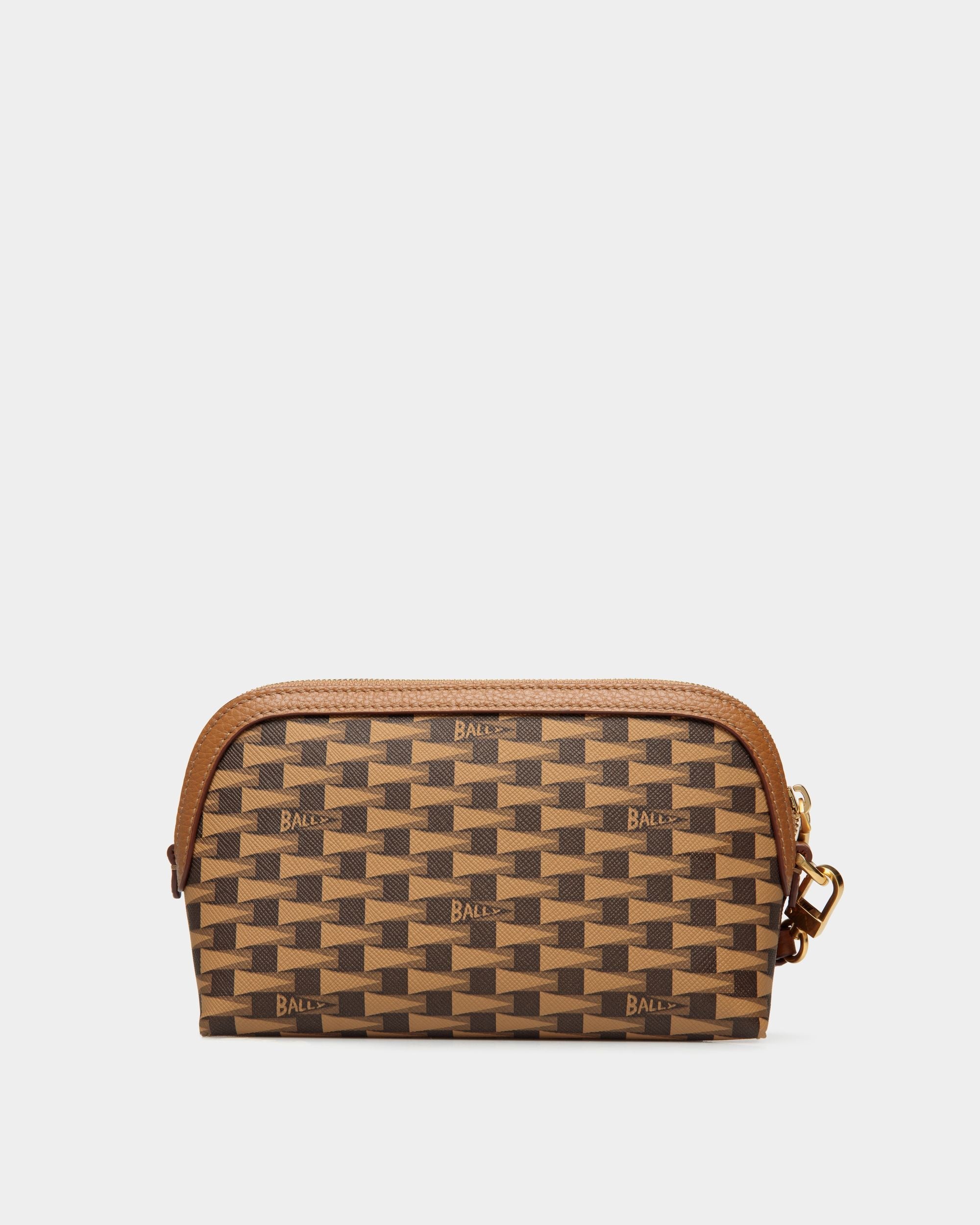 Bally Global - Pennant Pouch With Wristlet In Brown Pennant Motif - Marrón