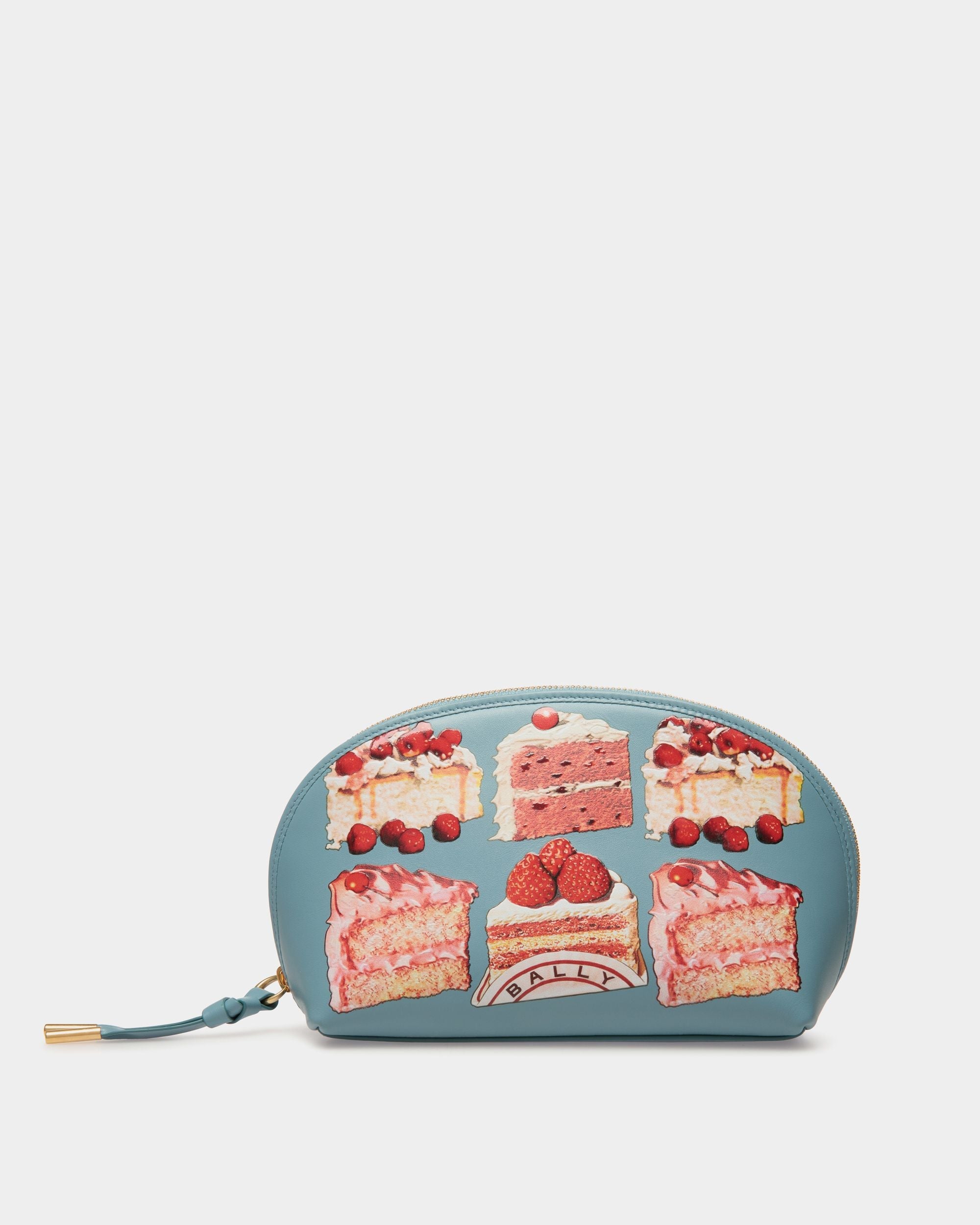 Bally Global - Pouch in Medium Blue Leather With a Bally Cake Print - Blue