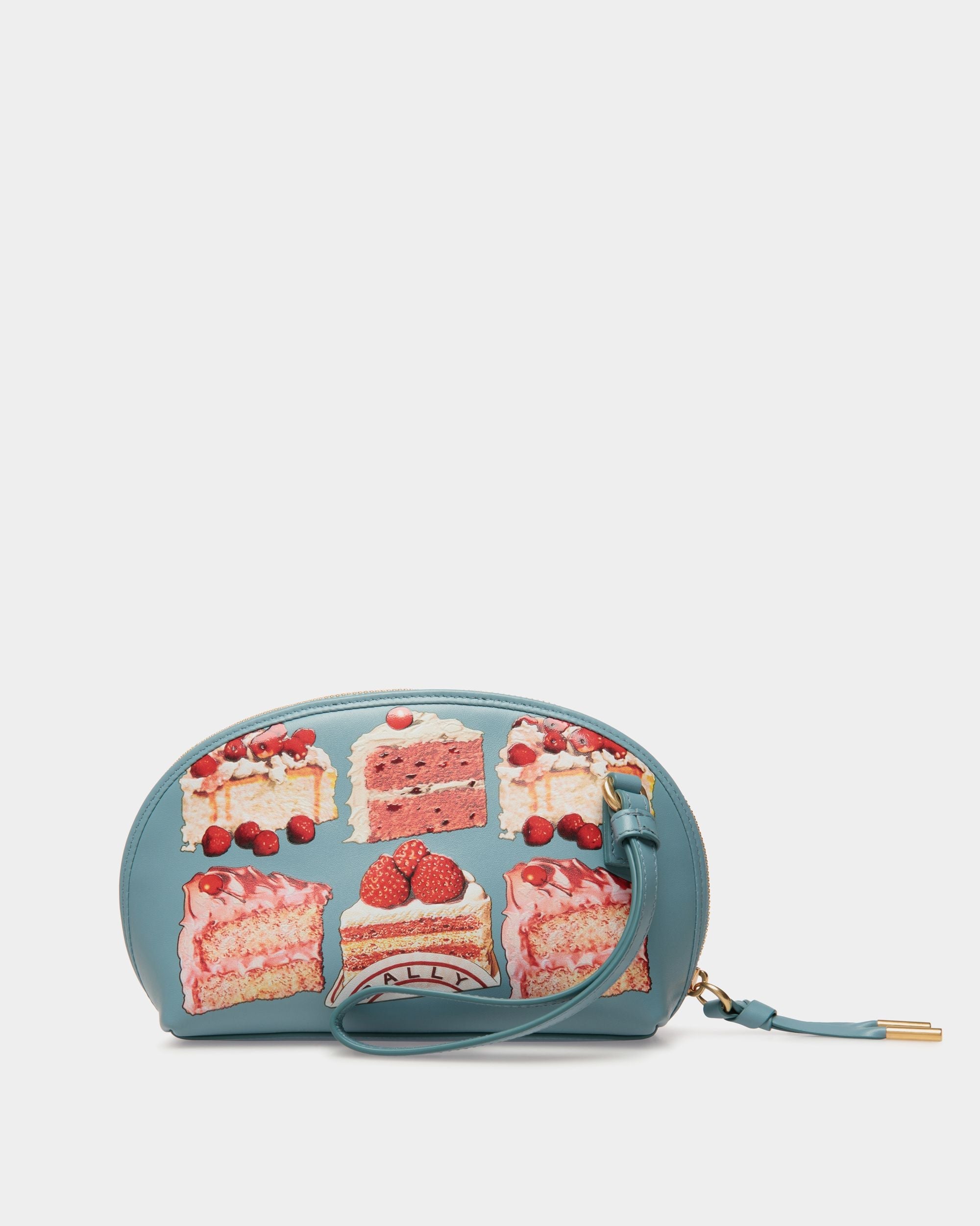 Bally Global - Pouch in Medium Blue Leather With a Bally Cake Print - Blue