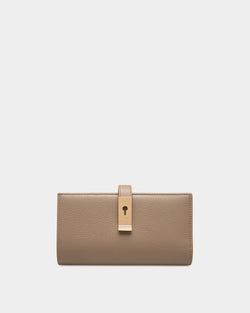 Portefeuille Lock Me Long En Cuir Grainé Taupe