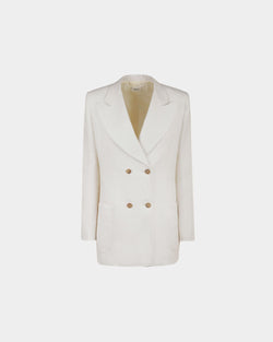 Double Breasted Blazer in White Linen