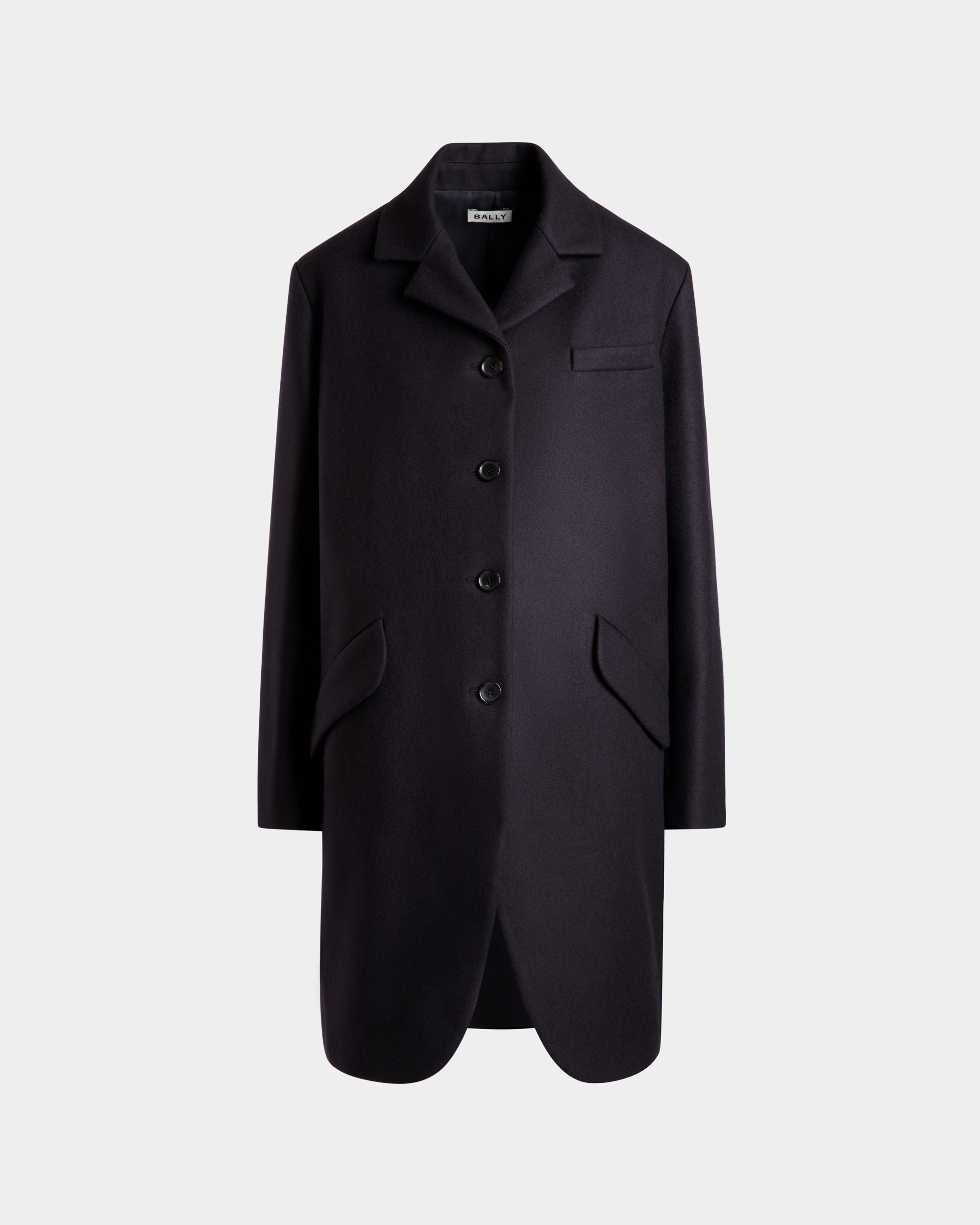 Bally Global - Single-Breasted Midi Coat In a Navy Blue Wool Blend - Blue