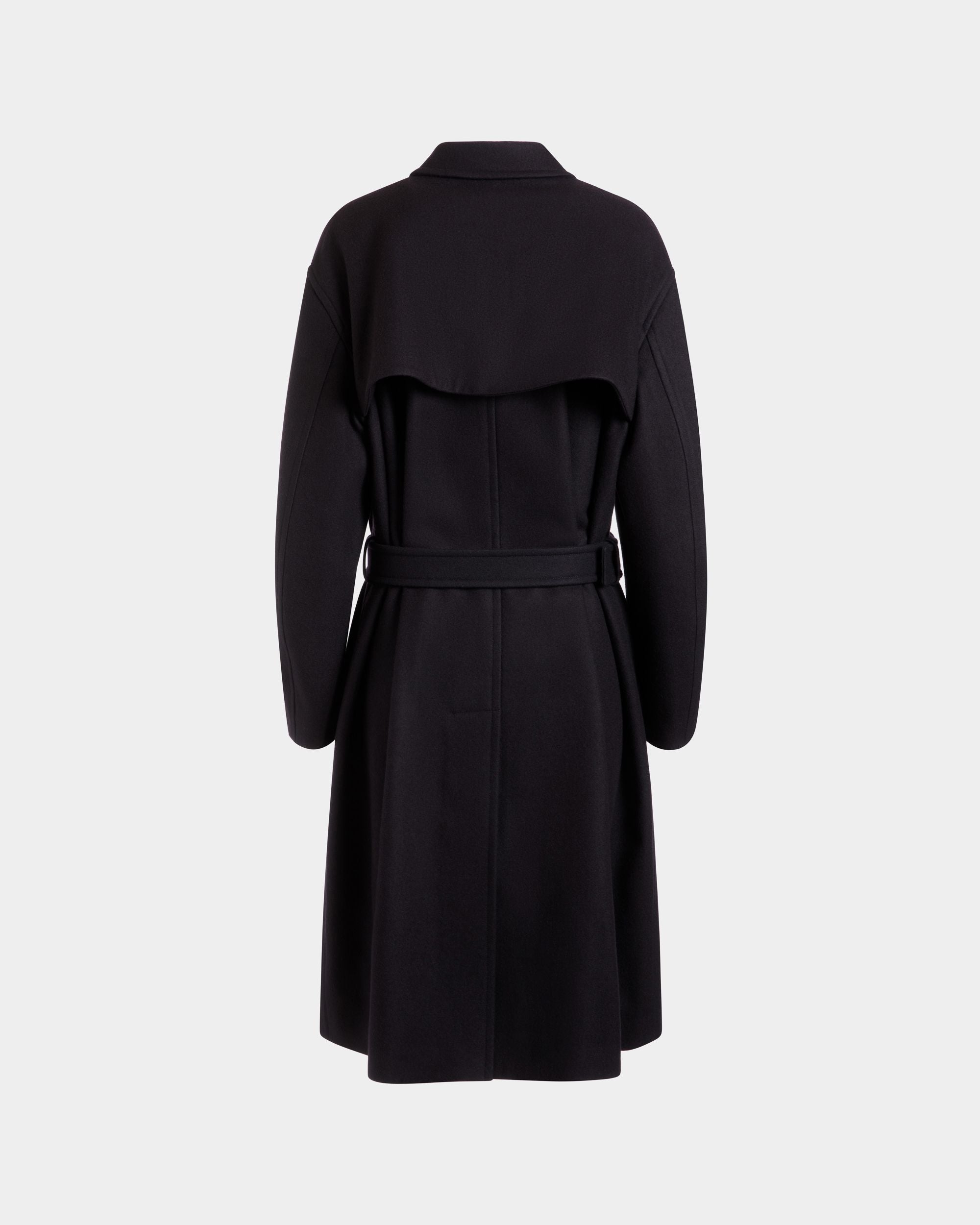 Bally Global - Belted Coat In Navy Blue Wool Blend - Blue