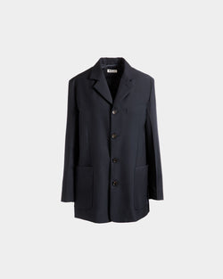 Single-breasted Jacket in Navy Blue Wool Blend