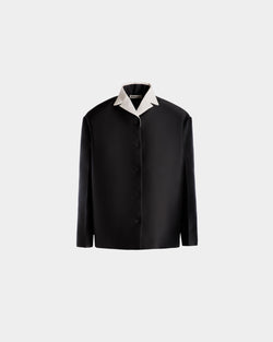 Contrast Collar Blazer In Black Silk Blend