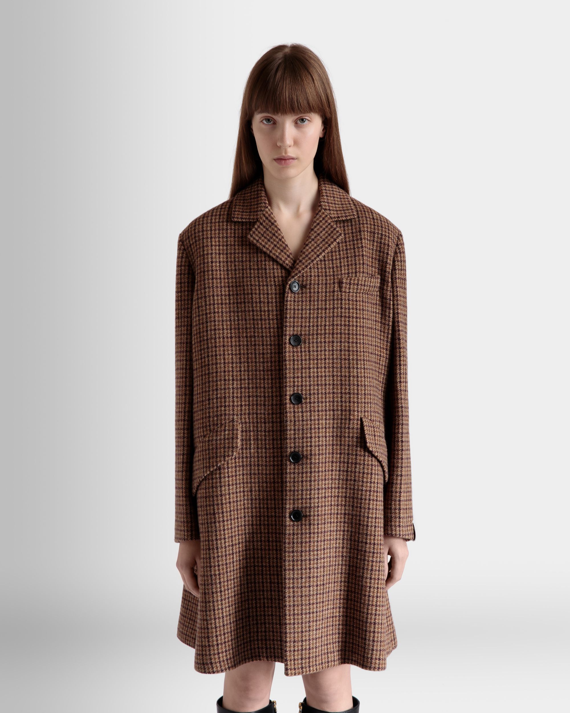 Bally Global - Midi Coat In Multibrown Check Wool - Brown