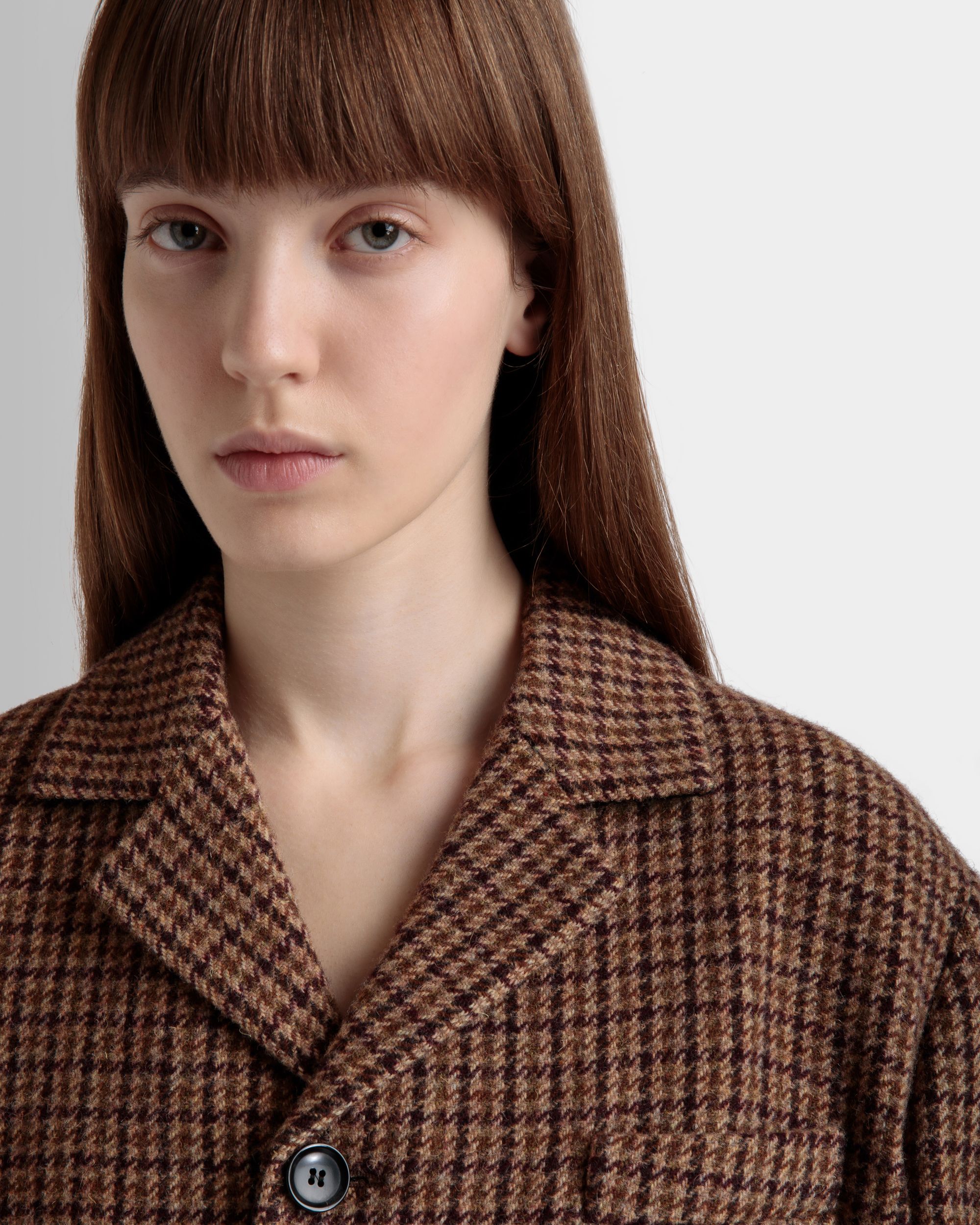 Bally Global - Midi Coat In Multibrown Check Wool - Brown