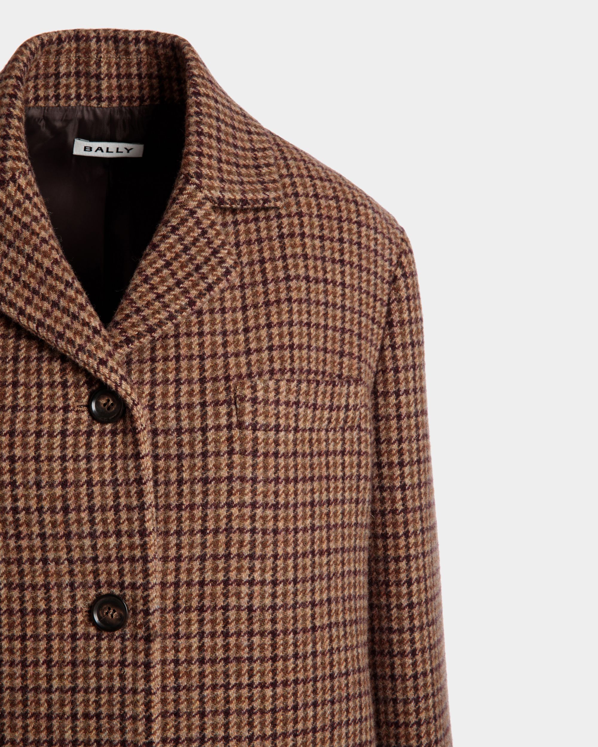 Bally Global - Midi Coat In Multibrown Check Wool - Brown