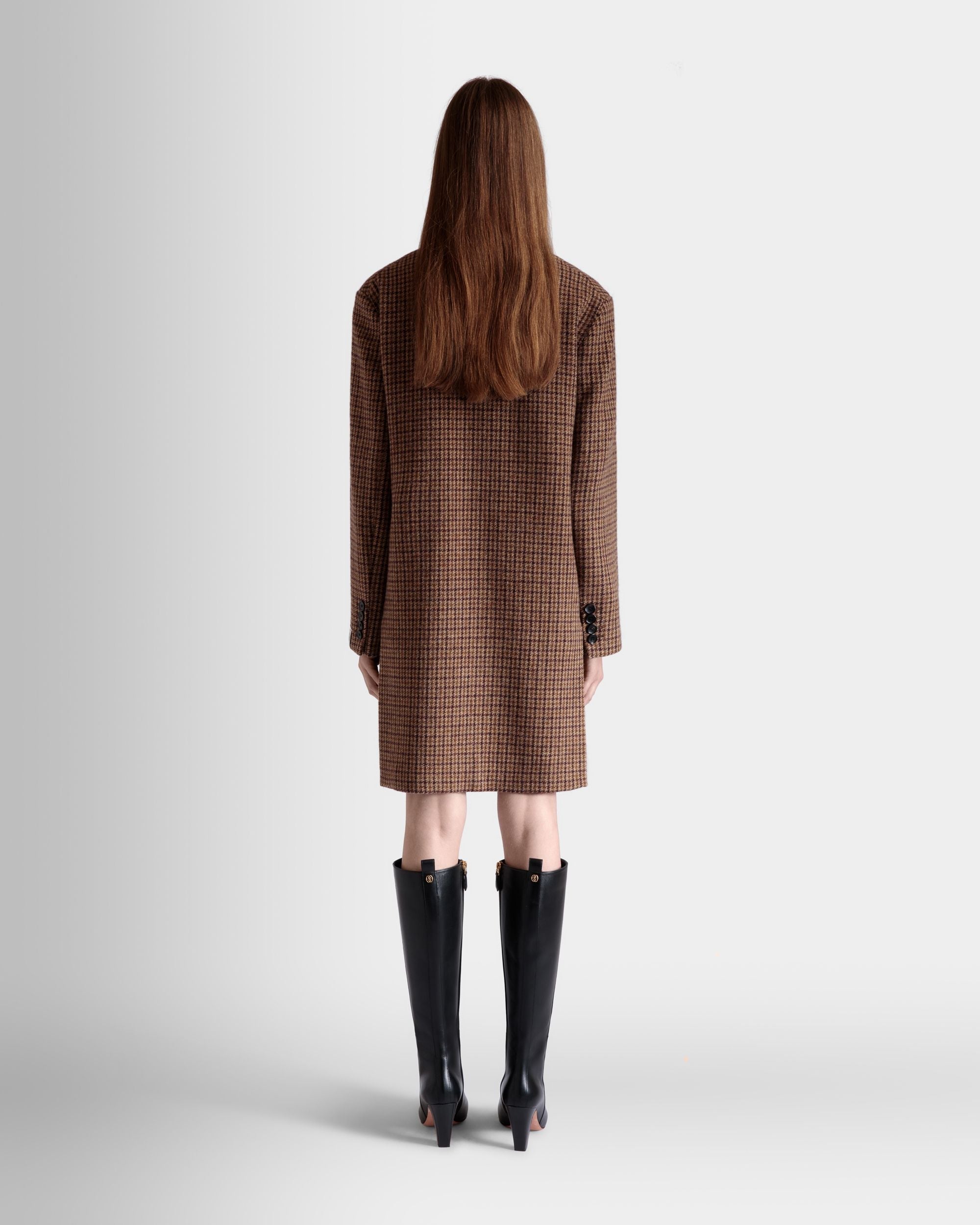 Bally Global - Midi Coat In Multibrown Check Wool - Brown