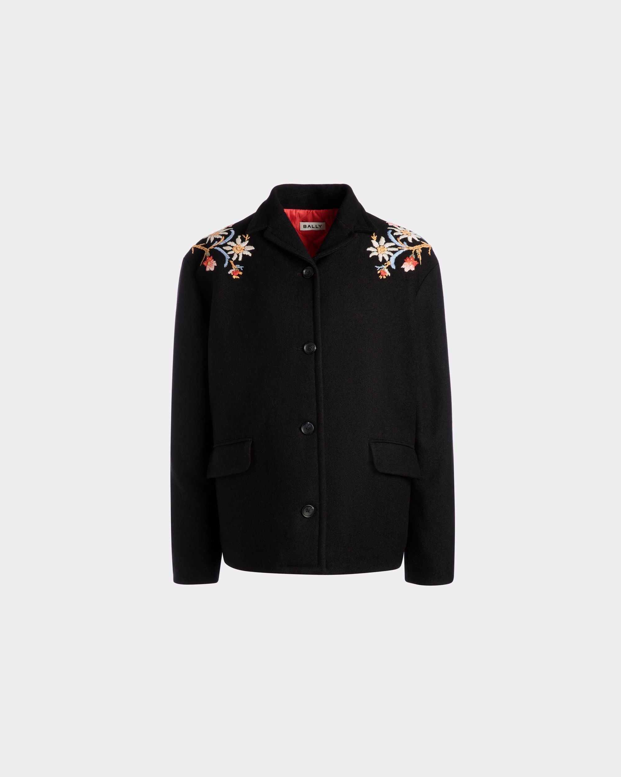 Bally Global - Winter Capsule Jacket With Alpine Flowers in a Black Wool Blend - Black