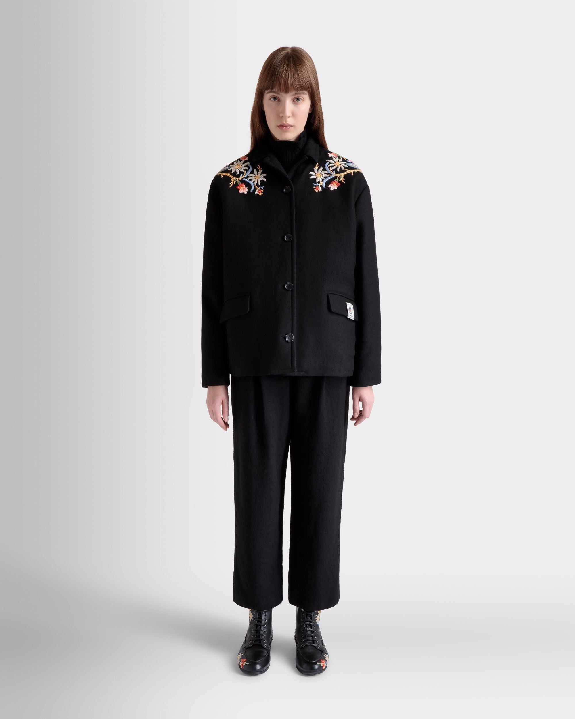 Bally Global - Winter Capsule Jacket With Alpine Flowers in a Black Wool Blend - Black