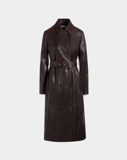 Belted Coat in Ebano Leather