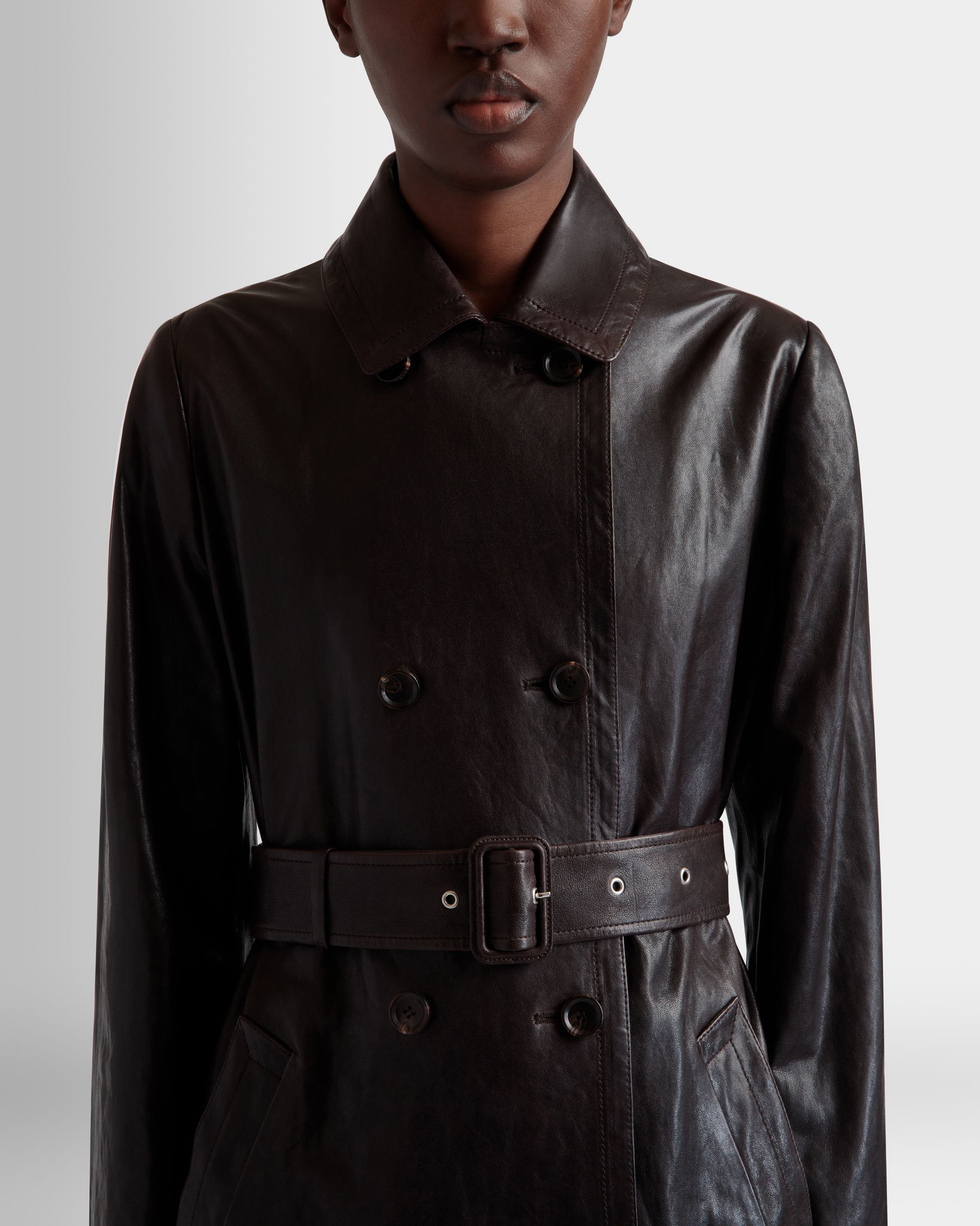 Bally Global - Belted Coat in Ebano Leather - Brown
