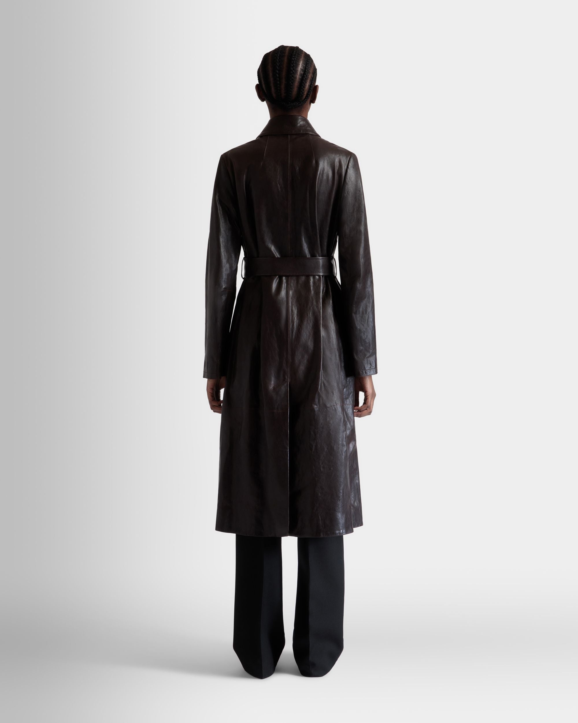 Bally Global - Belted Coat in Ebano Leather - Brown
