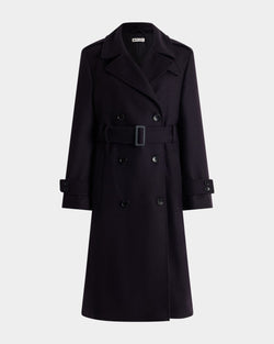 Trench Coat in a Navy Blue Wool Blend
