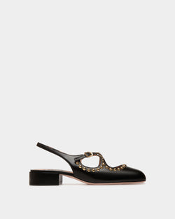 Ballyrina Slingback Pump in Black Leather with Studs
