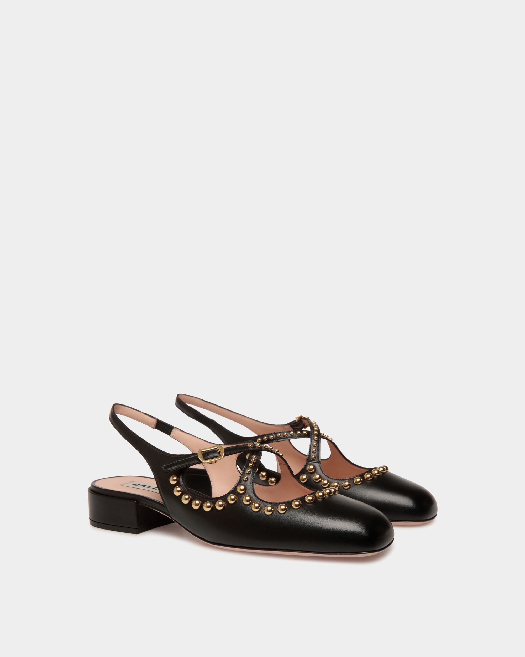 Bally Global - Ballyrina Slingback Pump in Black Leather with Studs - Black