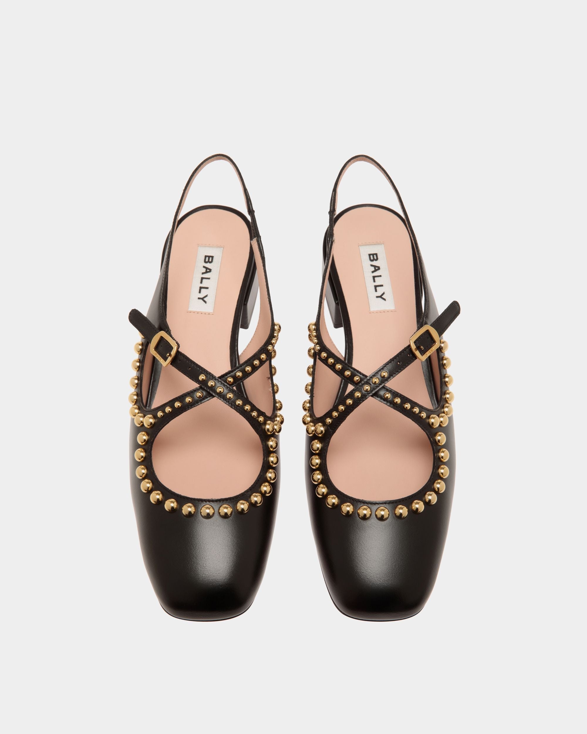 Bally Global - Ballyrina Slingback Pump in Black Leather with Studs - Black