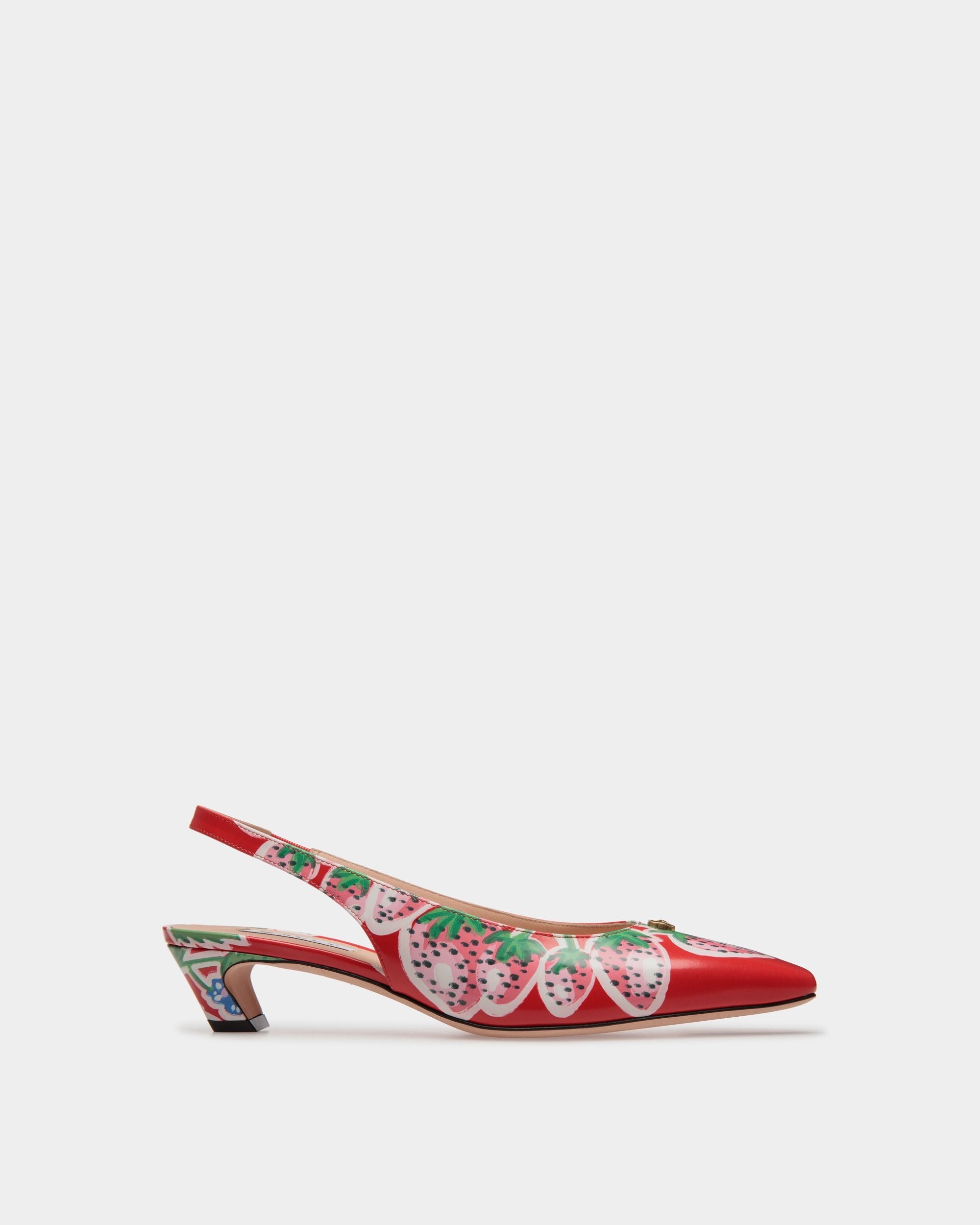 Bally Global - Sylt Slingback Pump in Strawberry Print Brushed Leather - Red