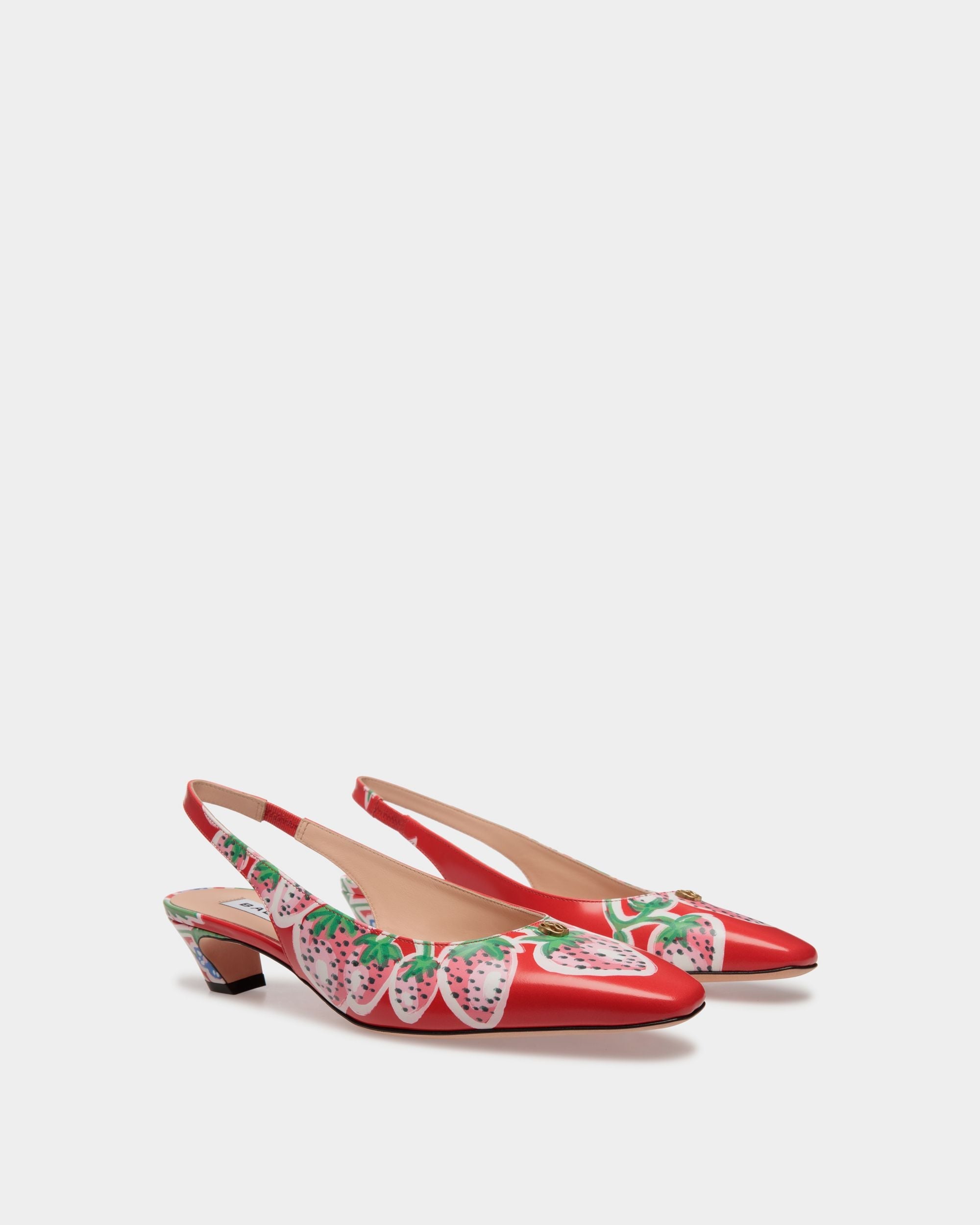 Bally Global - Sylt Slingback Pump in Strawberry Print Brushed Leather - Red