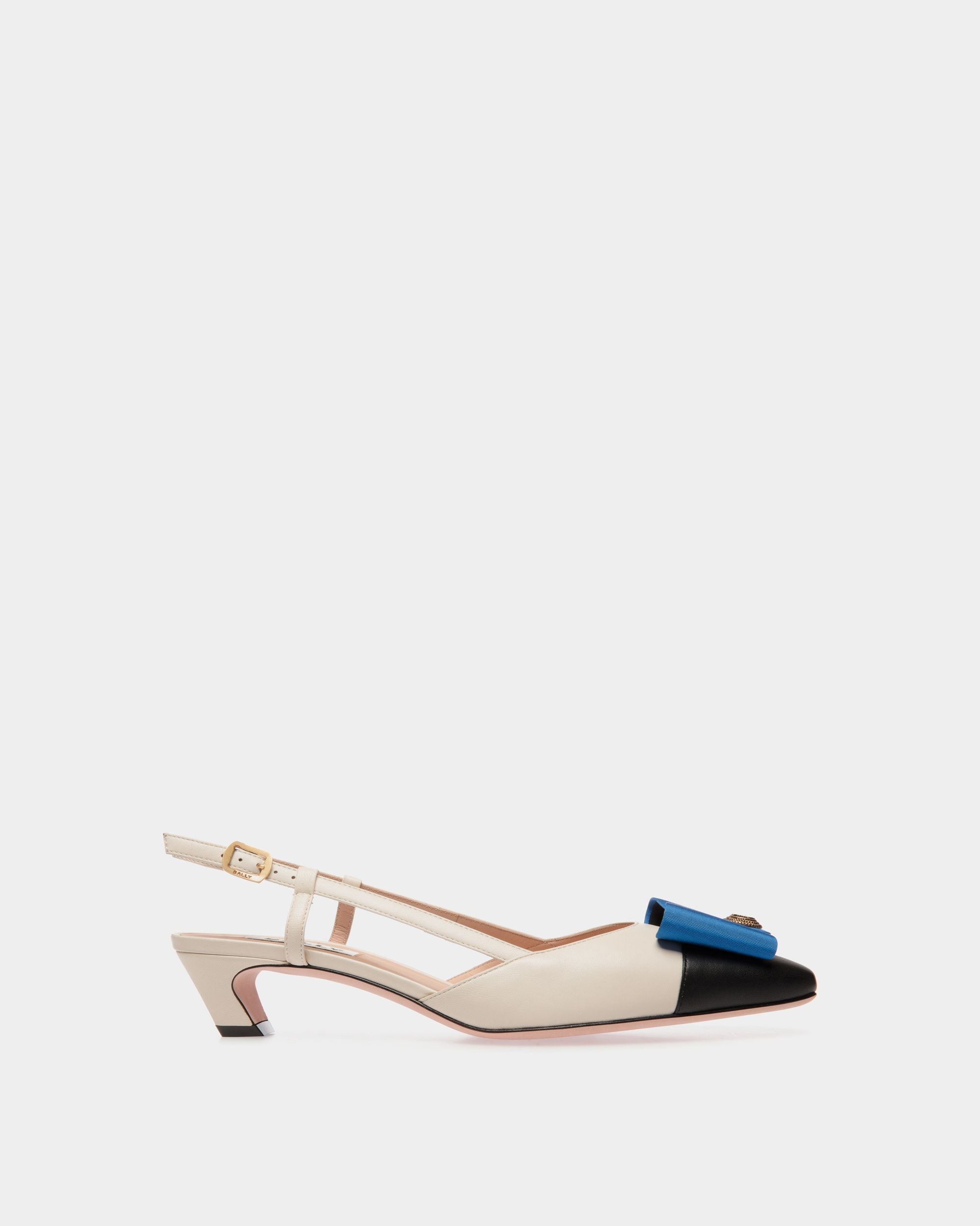 Bally Global - B-Bow Slingback Pump in White and Black Leather - White