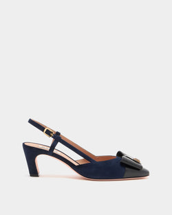 Escarpin Slingback B-Bow En Daim Navy Blue