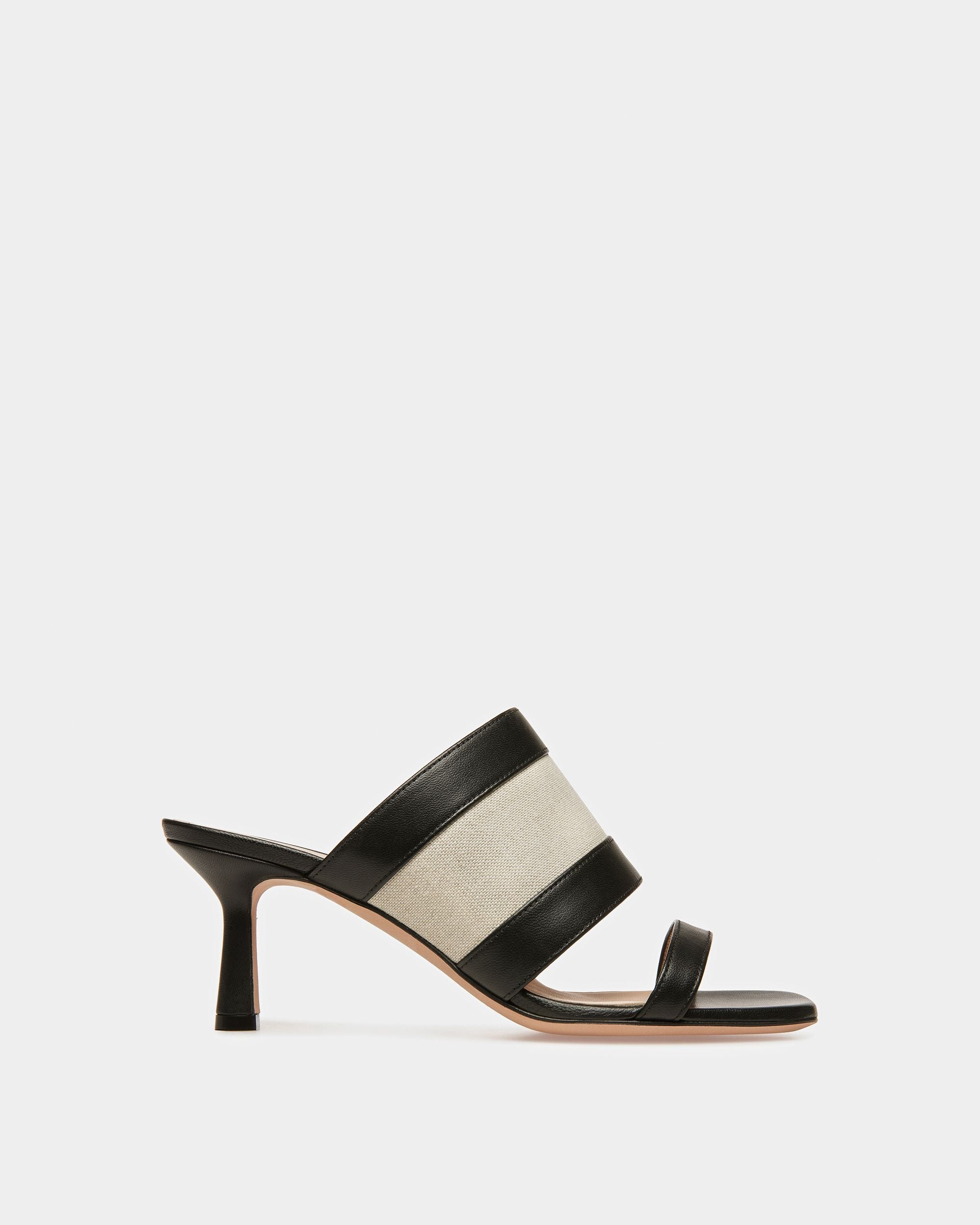 Bally Global - Bianka Canvas And Leather Mule In Natural And Black - Negro
