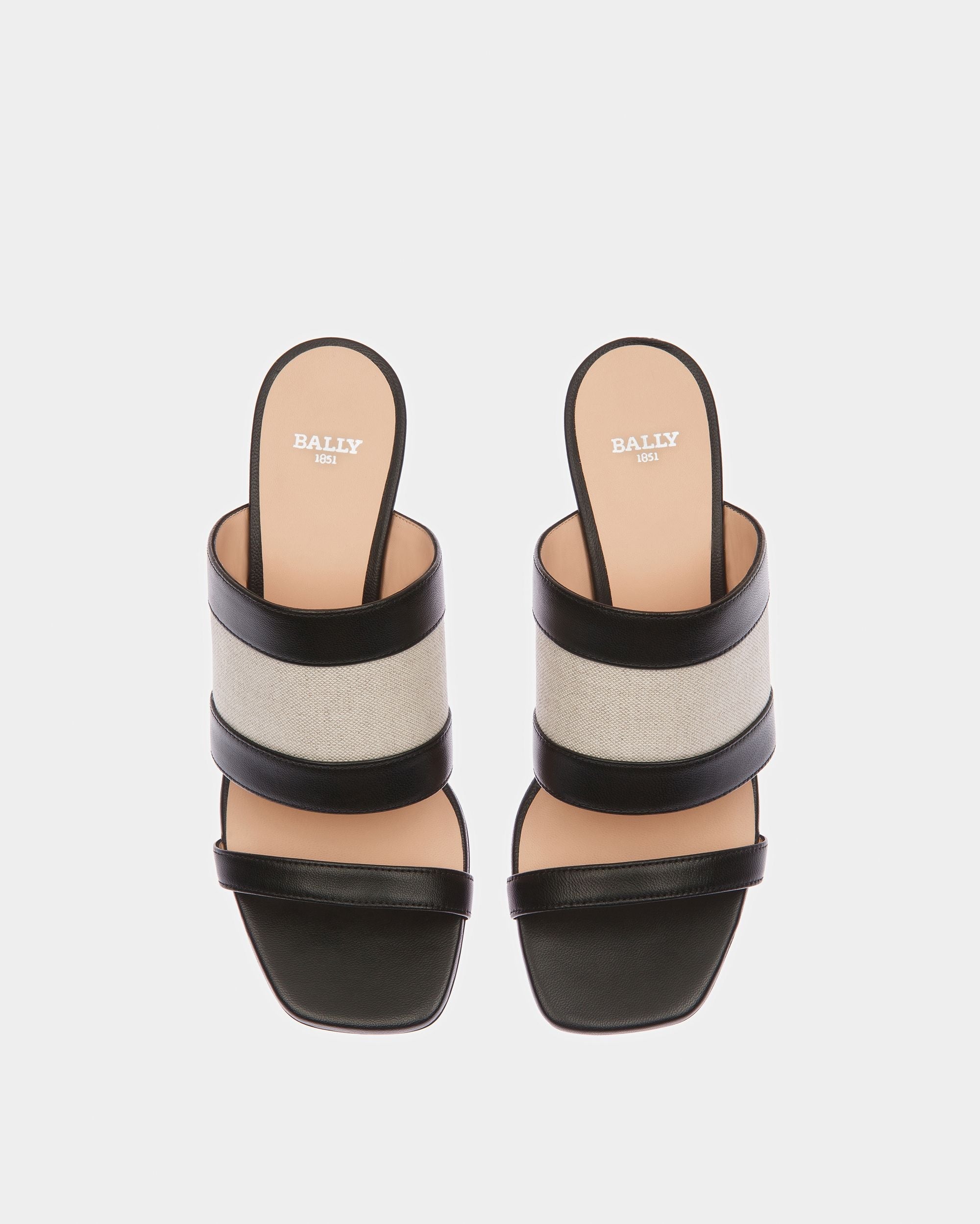 Bally Global - Bianka Canvas And Leather Mule In Natural And Black - Negro