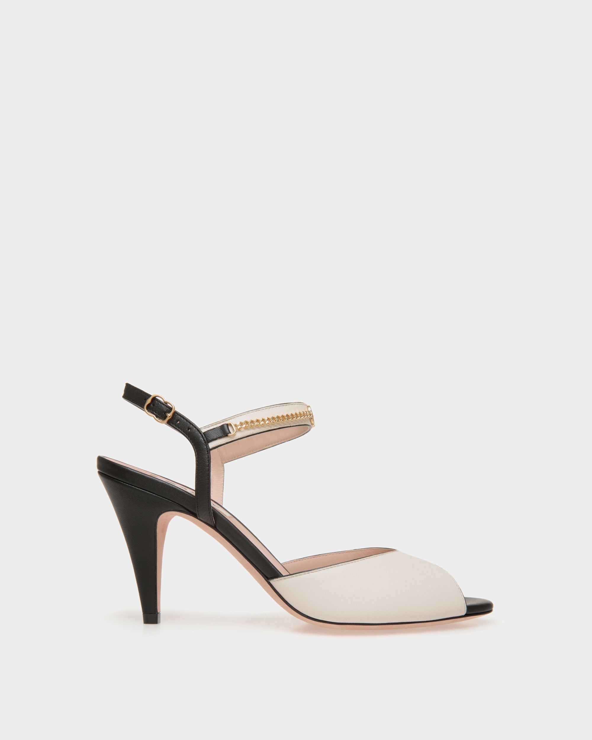 Bally Global - Daily Emblem Heeled Sandal in Black and White Leather - Multicolor