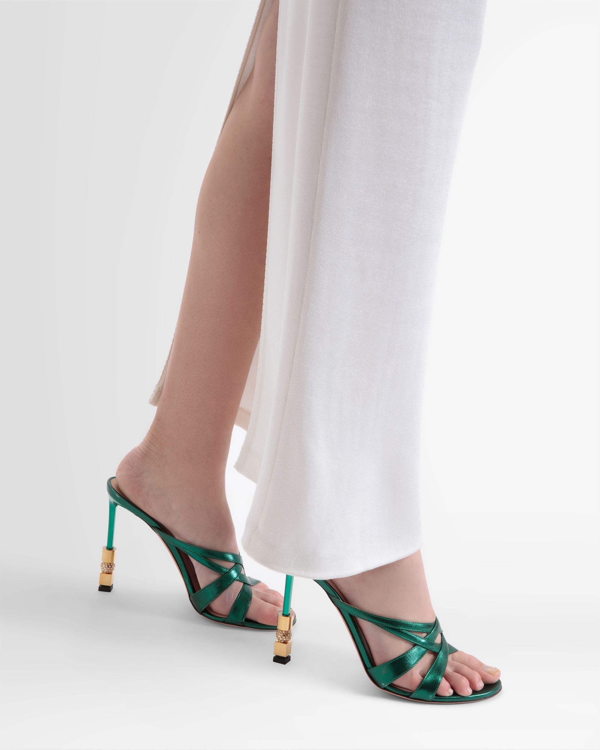Bally Global - Sandalias Abiertas Block De Piel Metalizada - Verde