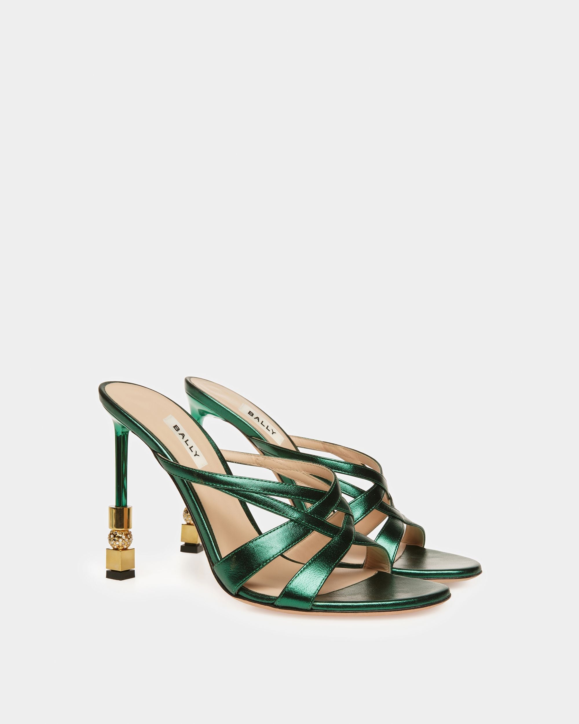 Bally Global - Sandalias Abiertas Block De Piel Metalizada - Verde