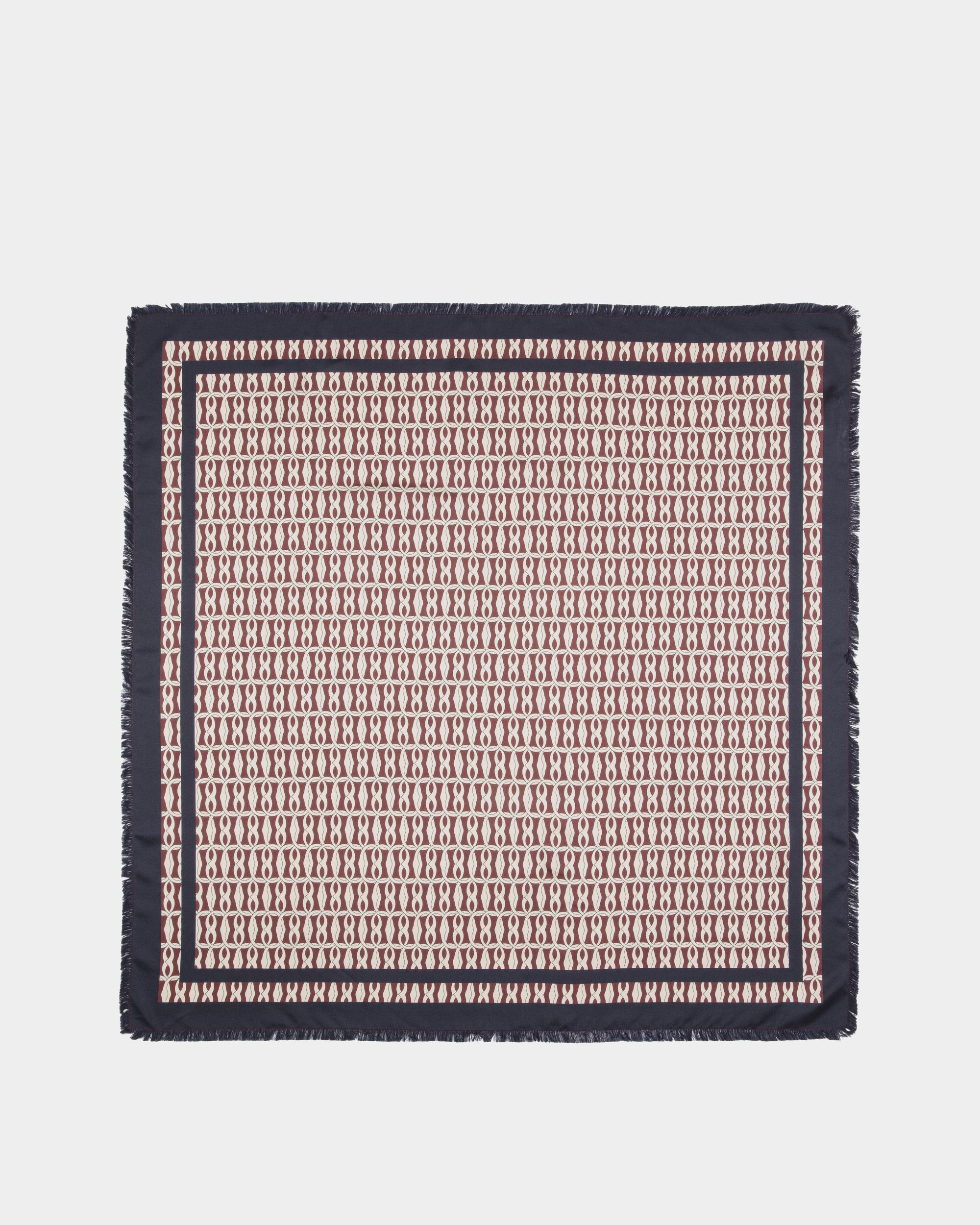 Bally Global - Foulard With Emblem Print In Navy Blue Silk - Azul