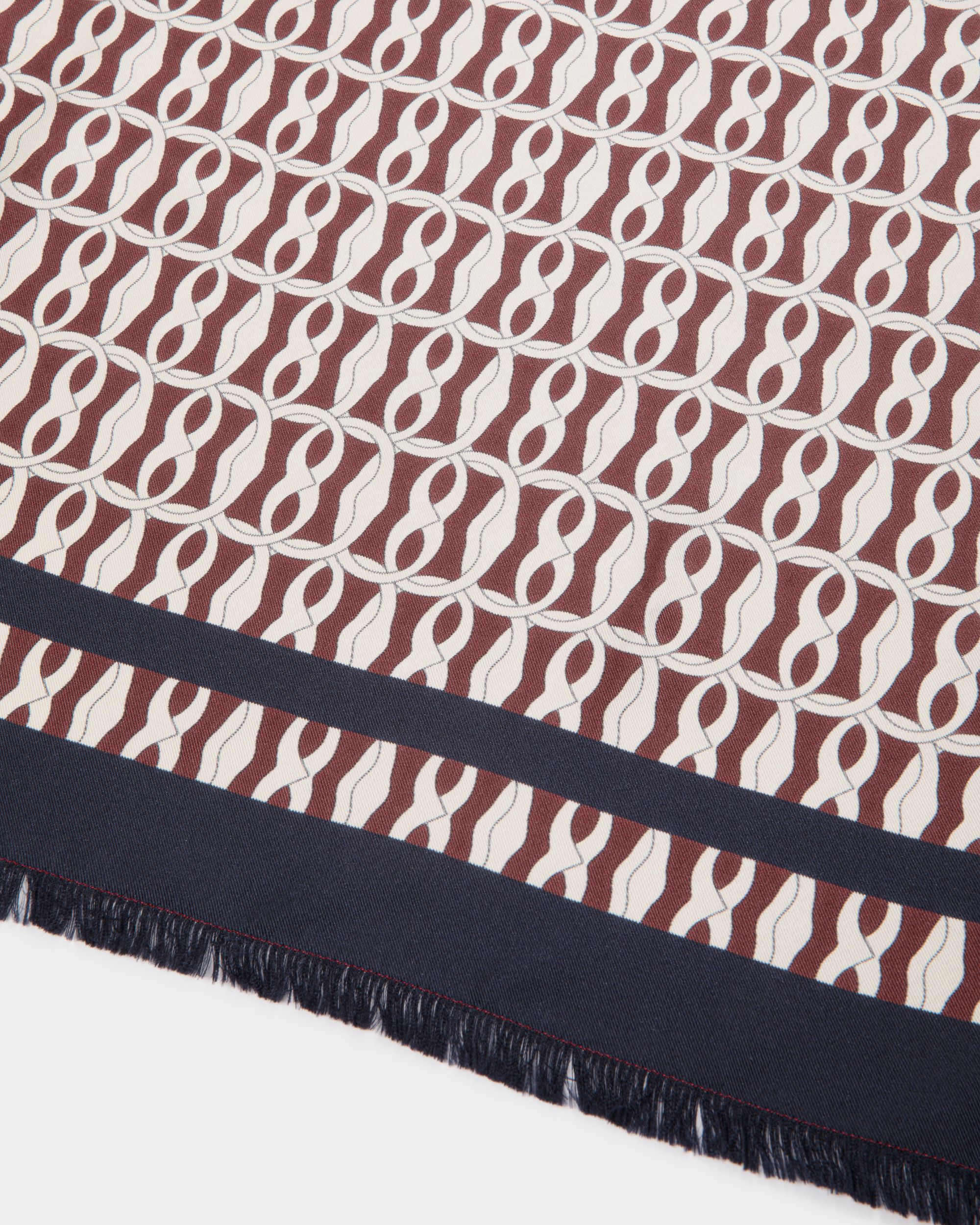 Bally Global - Foulard With Emblem Print In Navy Blue Silk - Azul