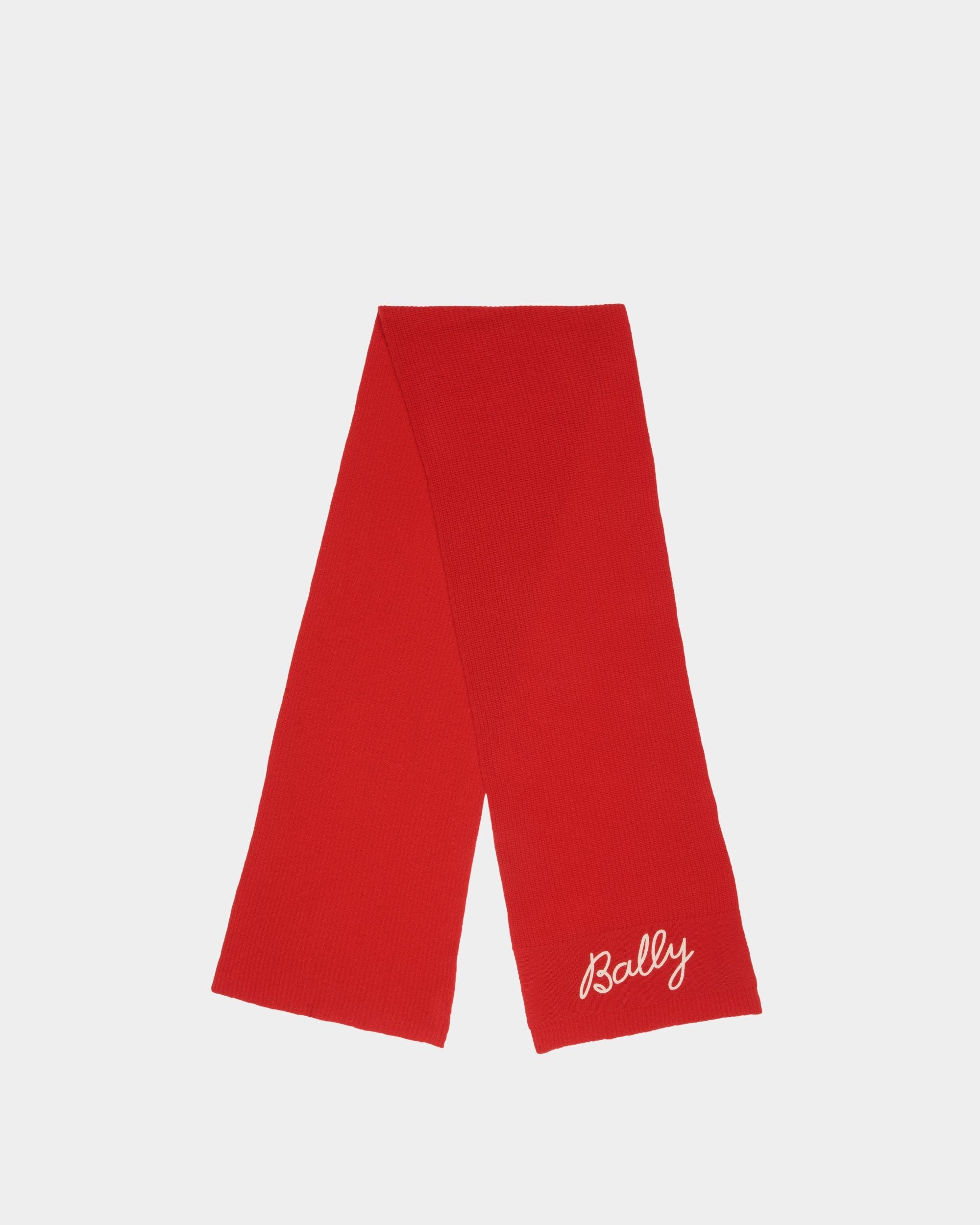 Bally Global - Scarf with Logo In Candy Red Wool - Red