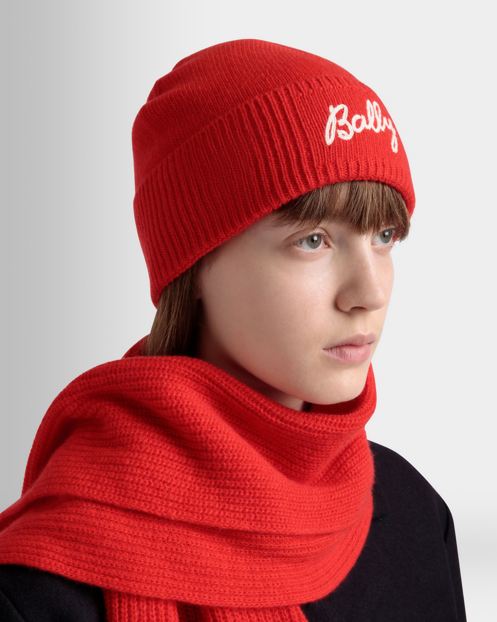 Bally Global - Scarf with Logo In Candy Red Wool - Red