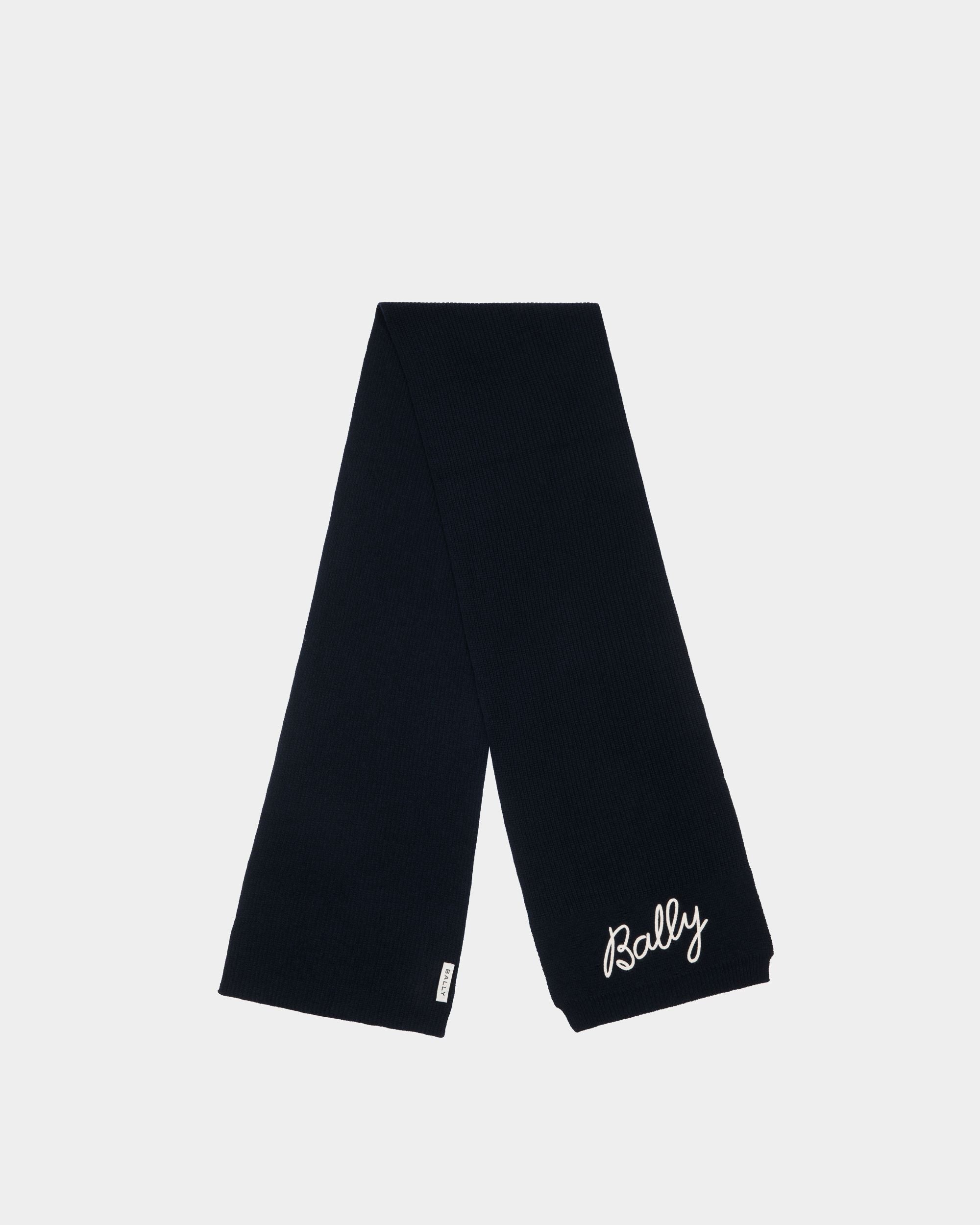 Bally Global - Scarf With Logo In Navy Blue Wool - Blue