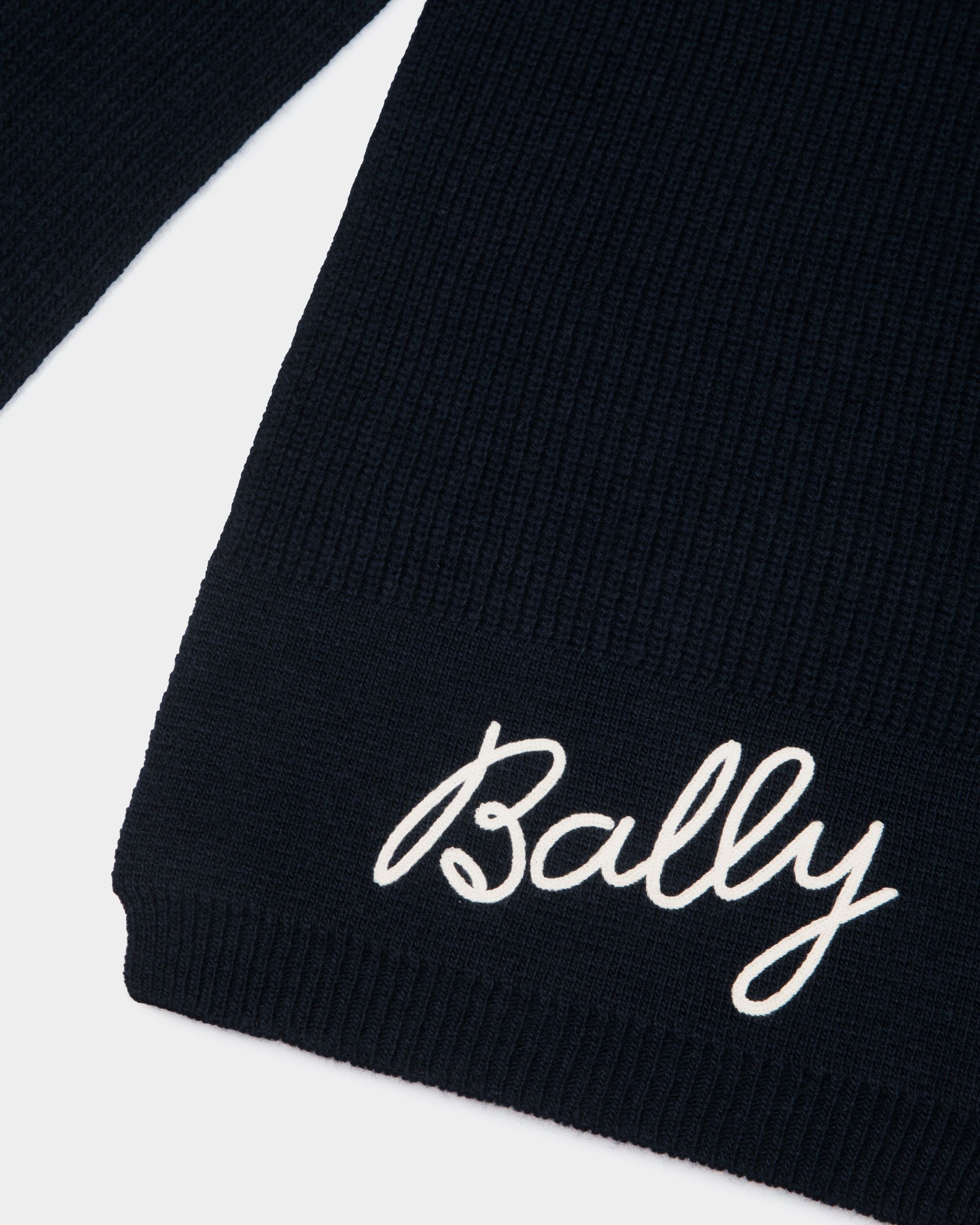 Bally Global - Scarf With Logo In Navy Blue Wool - Blue