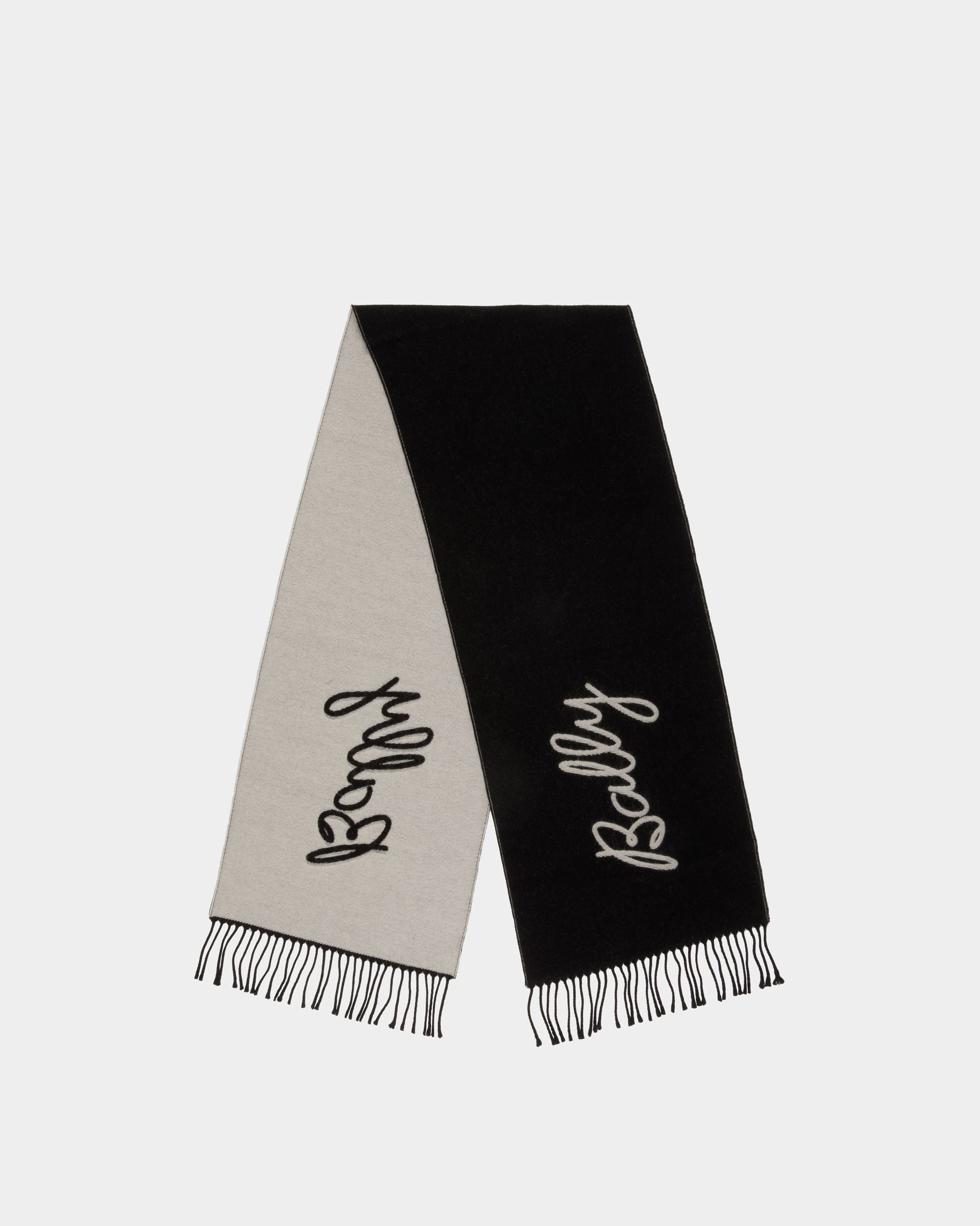 Bally Global - Scarf With Logo In Black And White Wool - Negro