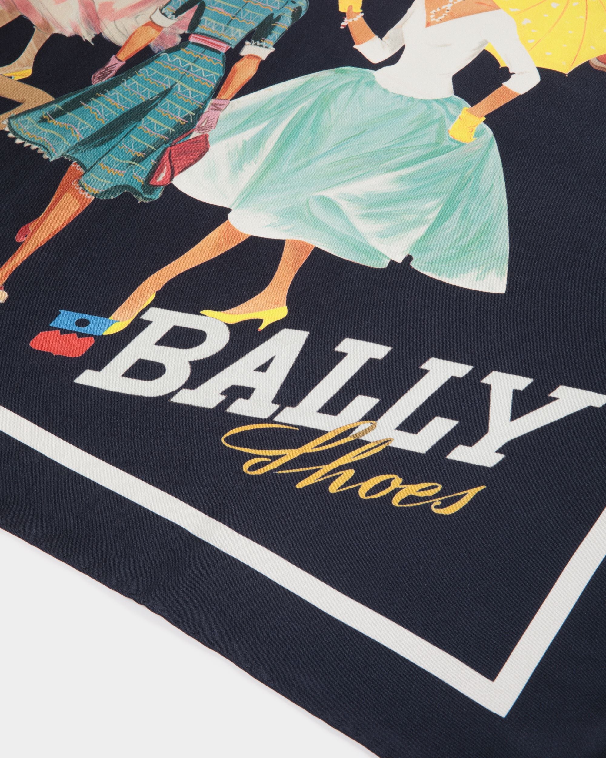 Bally Global - Foulard With Bally Ladies Print In Navy Blue Silk - Blue