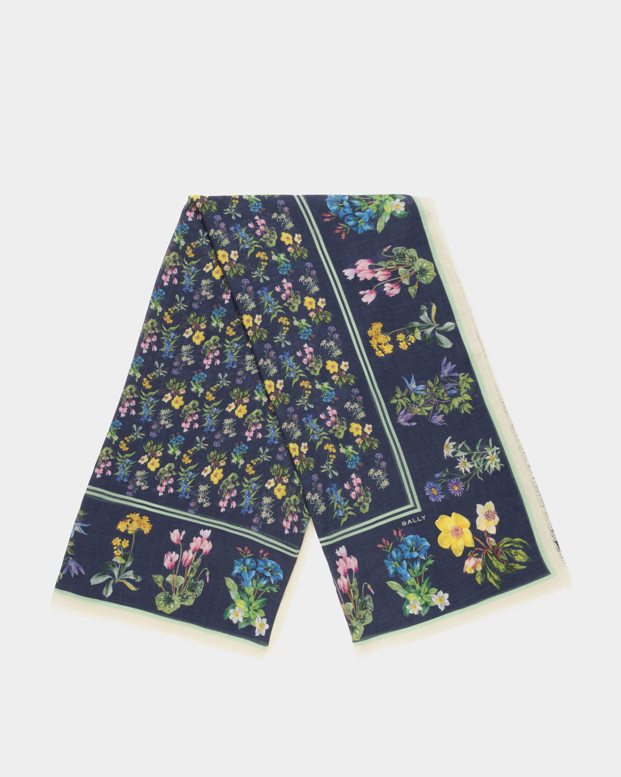 Bally Global - Bufanda De Modal Y Cachemira Con Estampado Mountain Flower - Azul