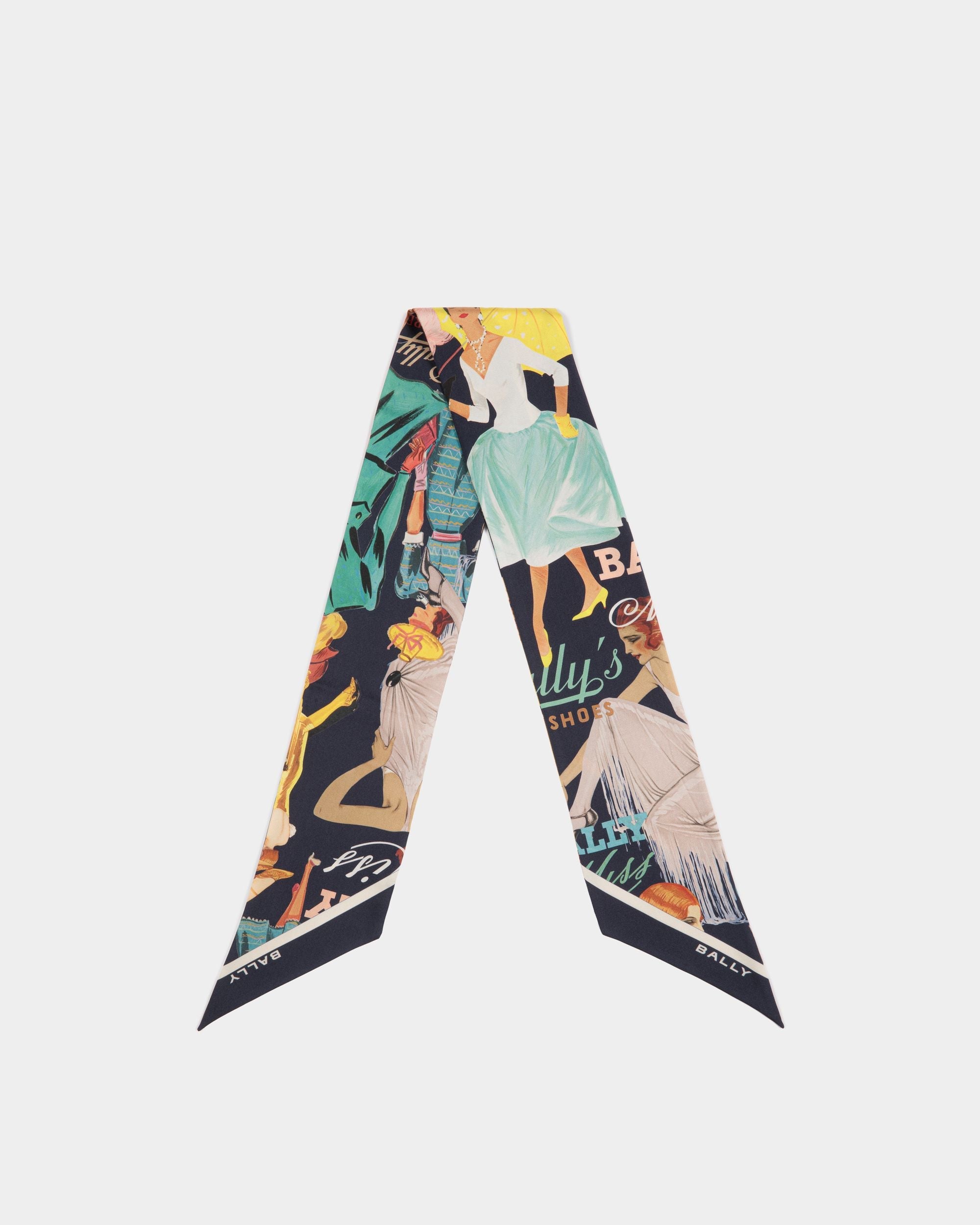 Bally Global - Neck Bow With Bally Ladies Print In Navy Blue Silk - Blue