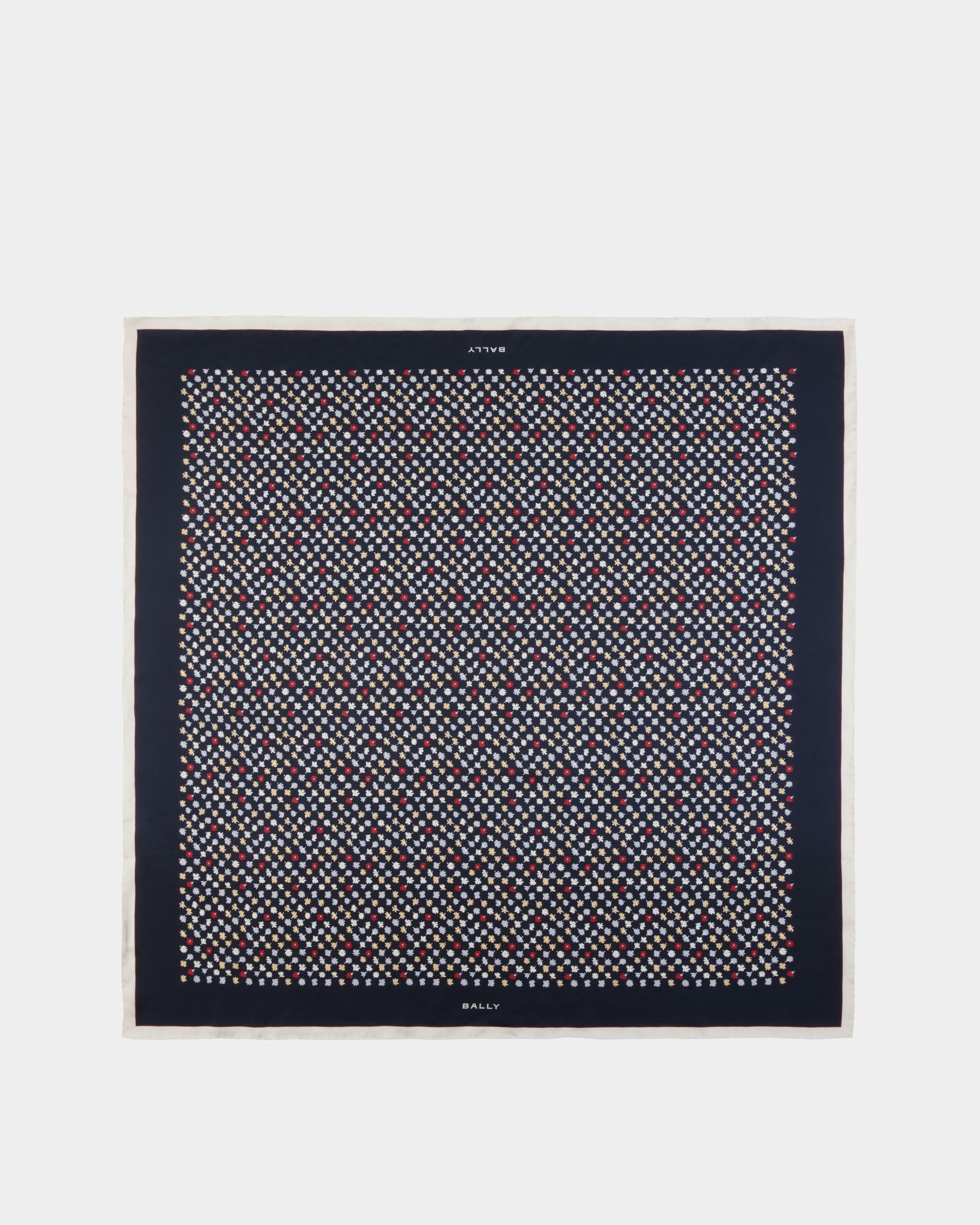 Bally Global - Silk Scarf with Microflowers in Navy Blue - Blue