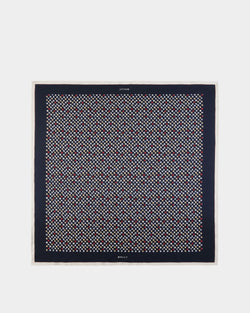 Silk Scarf with Microflowers in Navy Blue