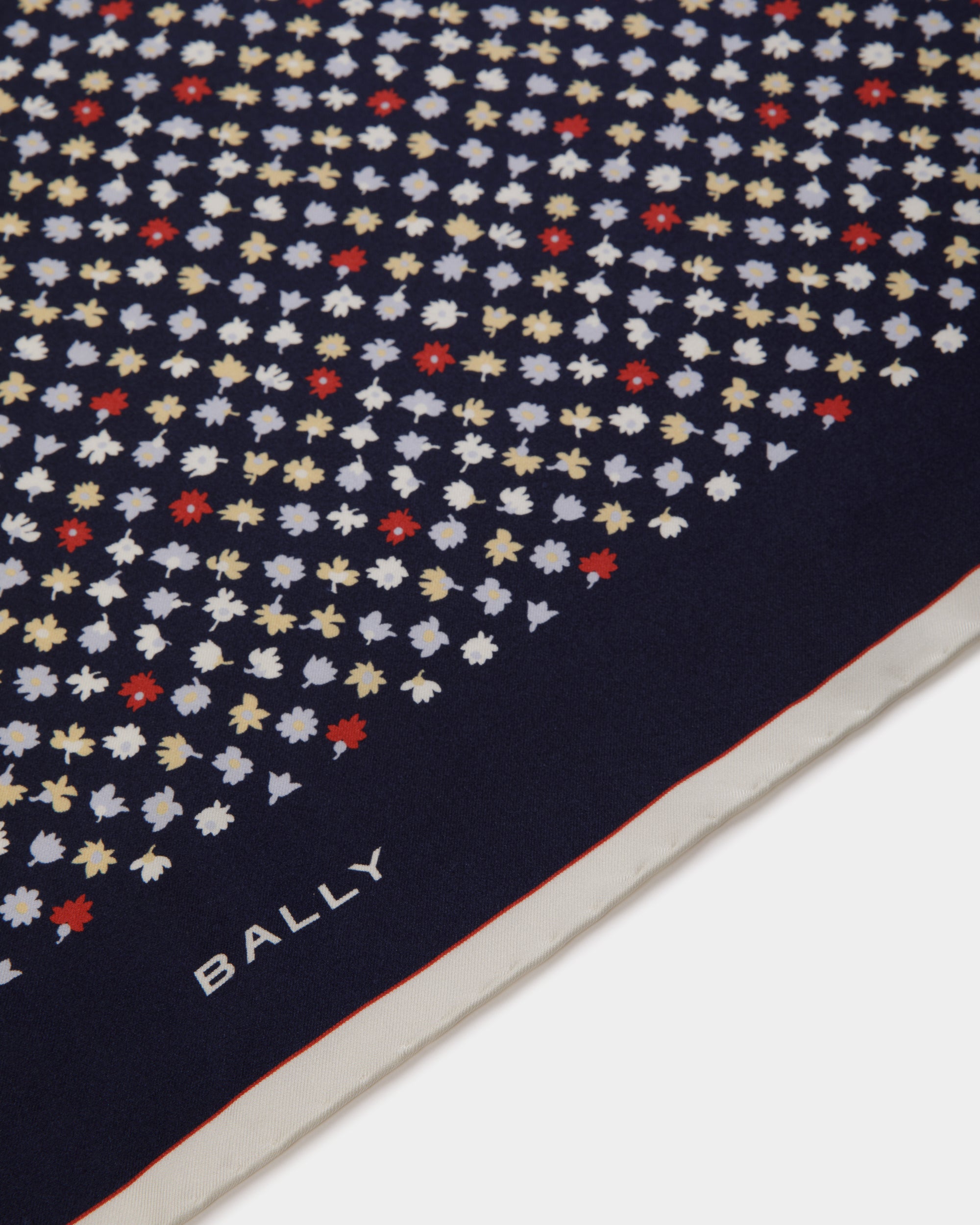 Bally Global - Silk Scarf with Microflowers in Navy Blue - Blue